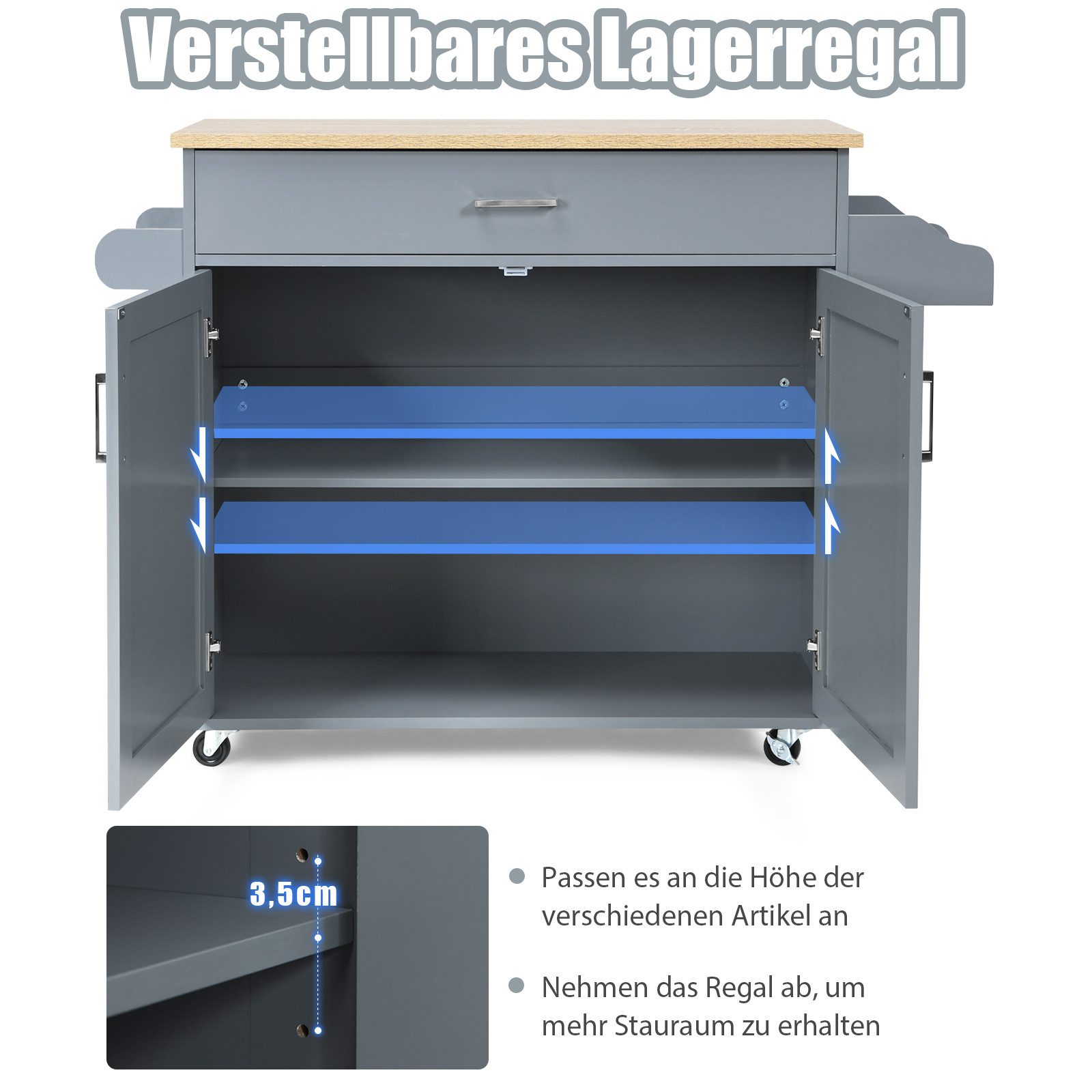 COSTWAY Küchenwagen, Servierwagen mit Arbeitsplatte & Handtuchhalter, Rollen