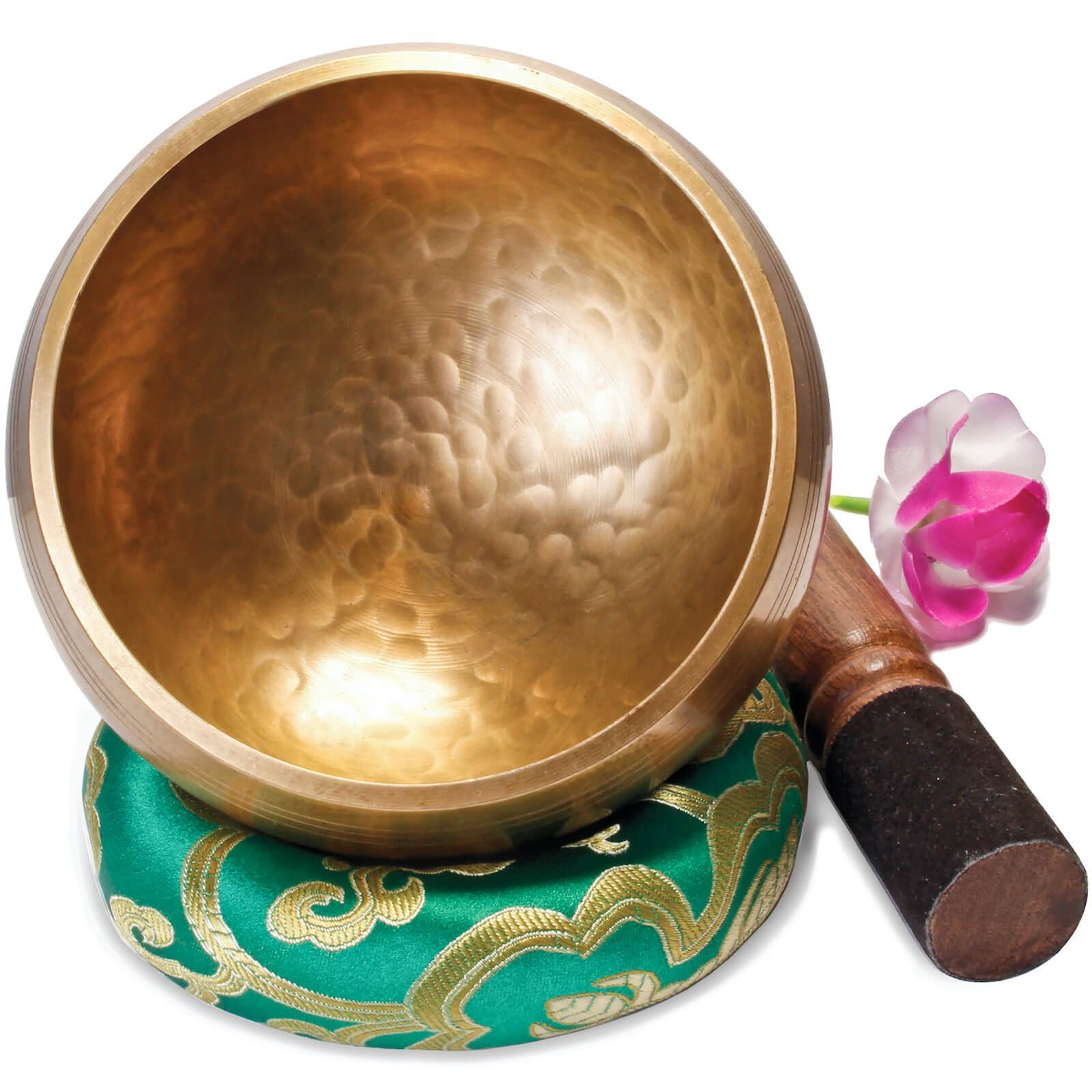aumondo Percussion-Set Original Tibetische Klangschale, 13 cm groß, handgefertigt. Set in Geschenk-Box.