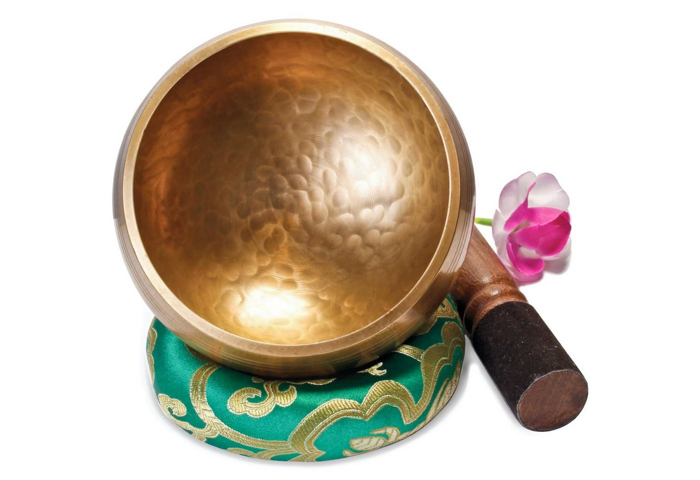 aumondo Percussion-Set Original Tibetische Klangschale, 13 cm groß, handgefertigt. Set in Geschenk-Box.