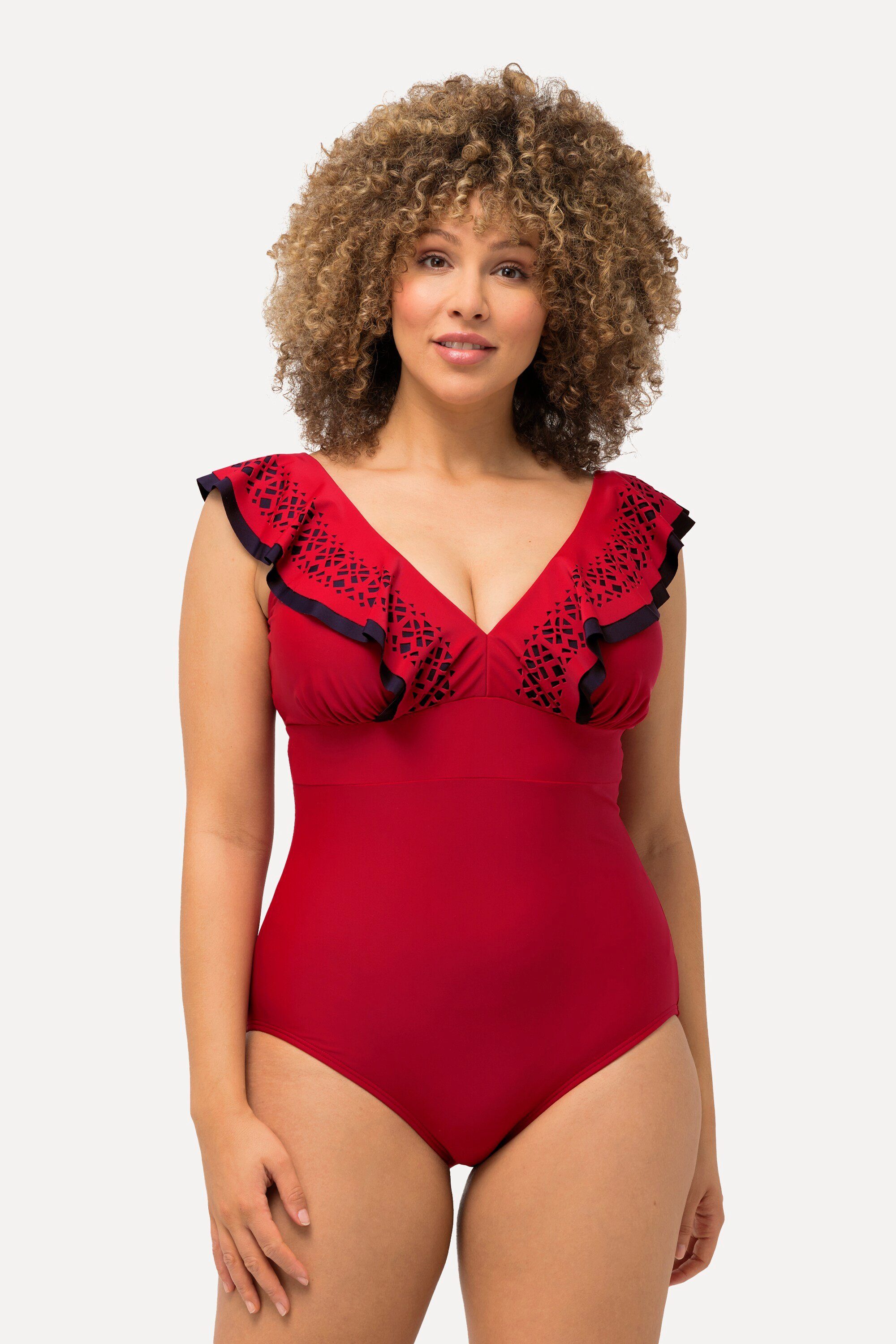 Bañador Una Pieza Mujer Ulla Popken Alice - Escote V, Estampado Blanco Y Negro, Sin Aros, Talla Plus