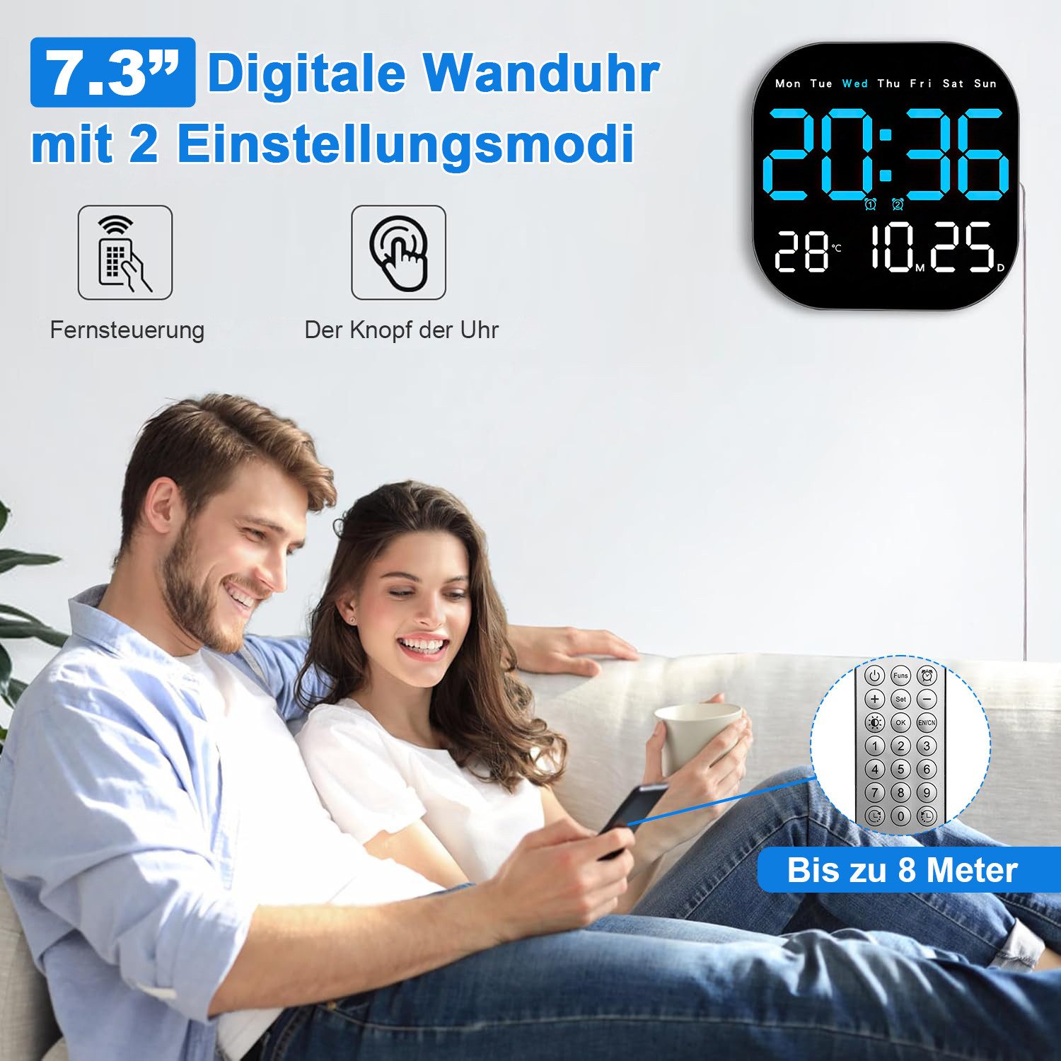 MOPUEA Wanduhr Wanduhr Digitale LED-Wanduhr mit Fernbedienung, Timing, Countdown