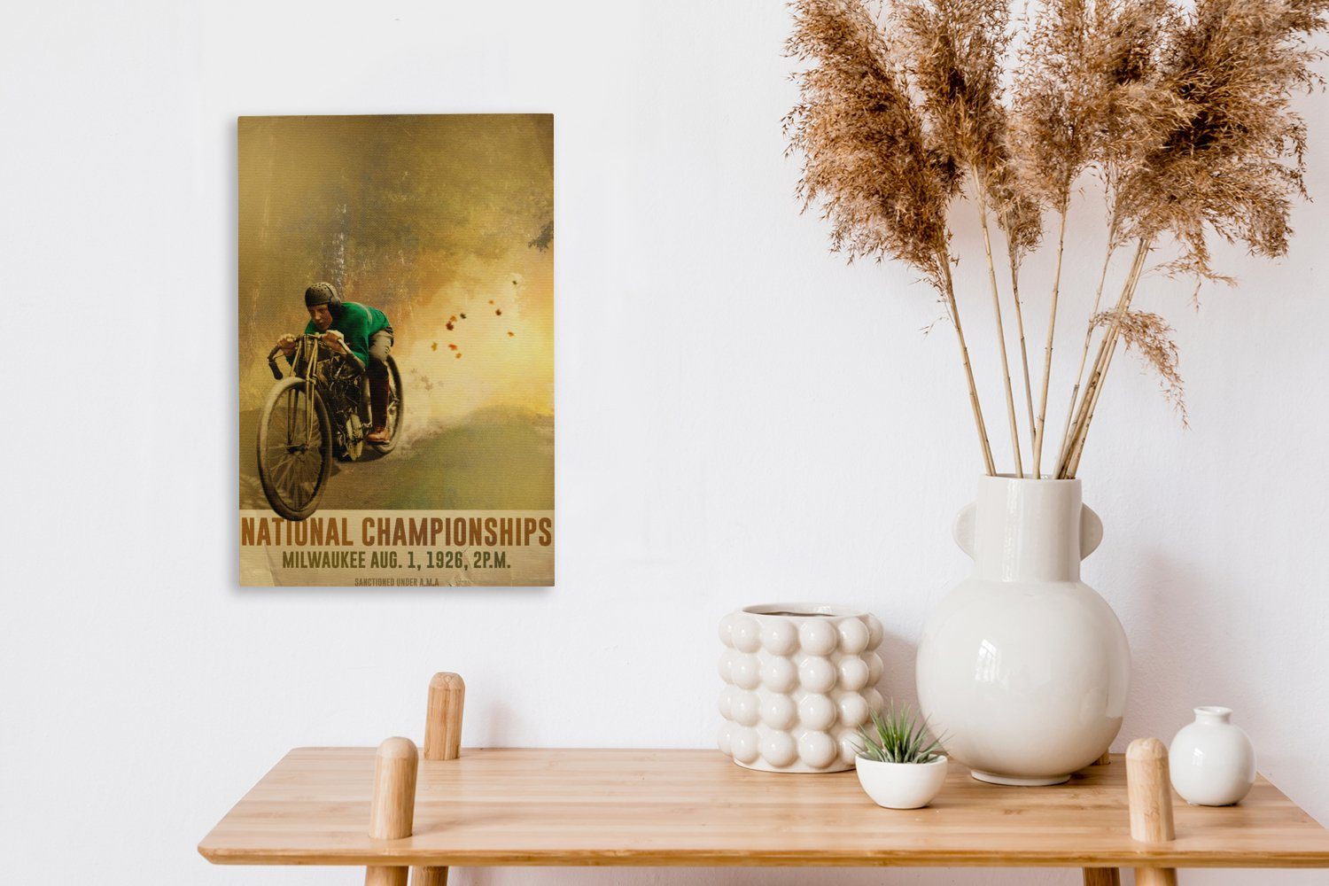 (1 Vintage cm inkl. - Gemälde, Zackenaufhänger, - - Leinwandbild Motorrad bespannt Rennen, Leinwandbild St), fertig 20x30 OneMillionCanvasses® Mancave