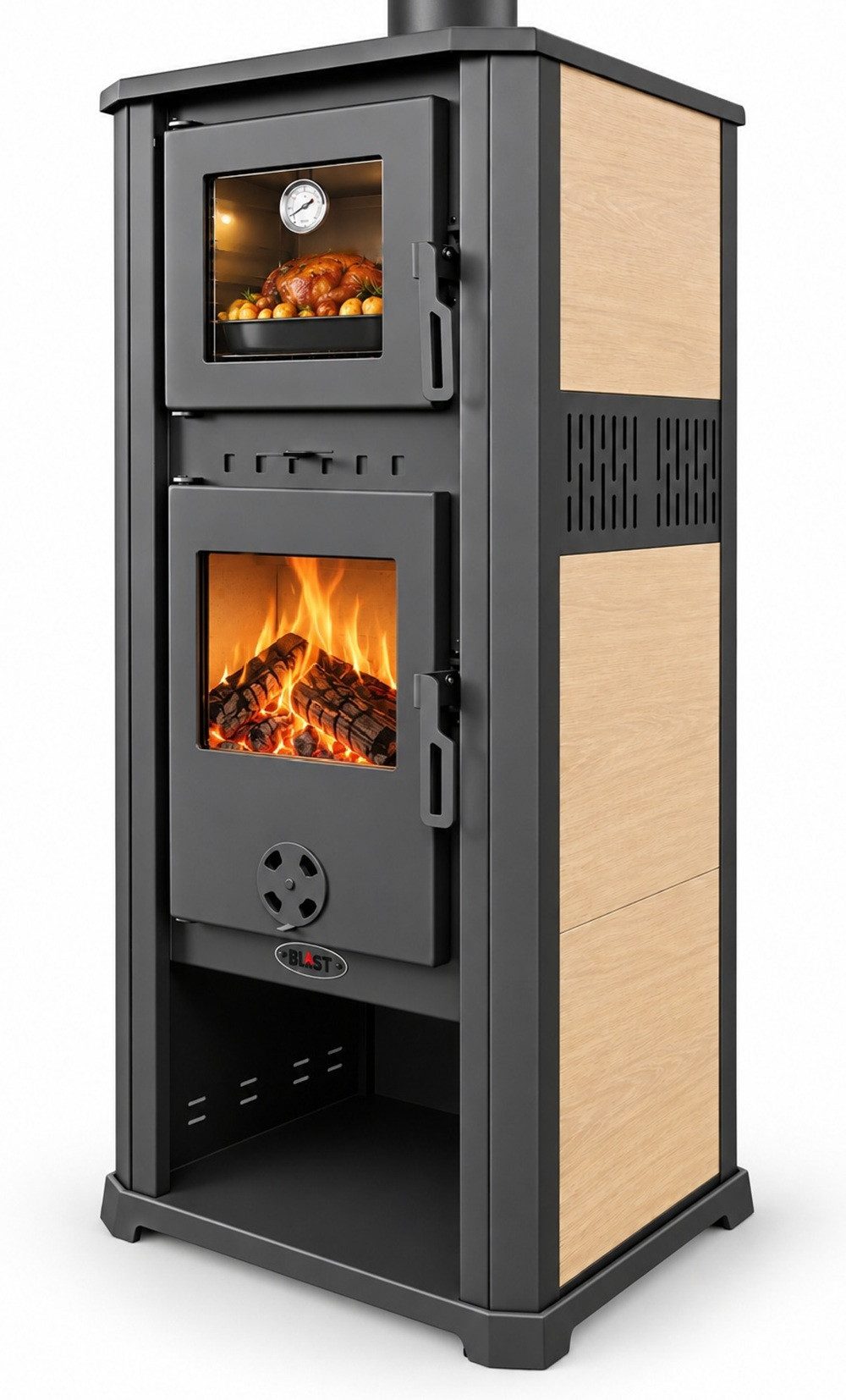 Blist Kaminofen ROMA S mit Backfach - beige mit Keramikverkleidung, 8,3 kW