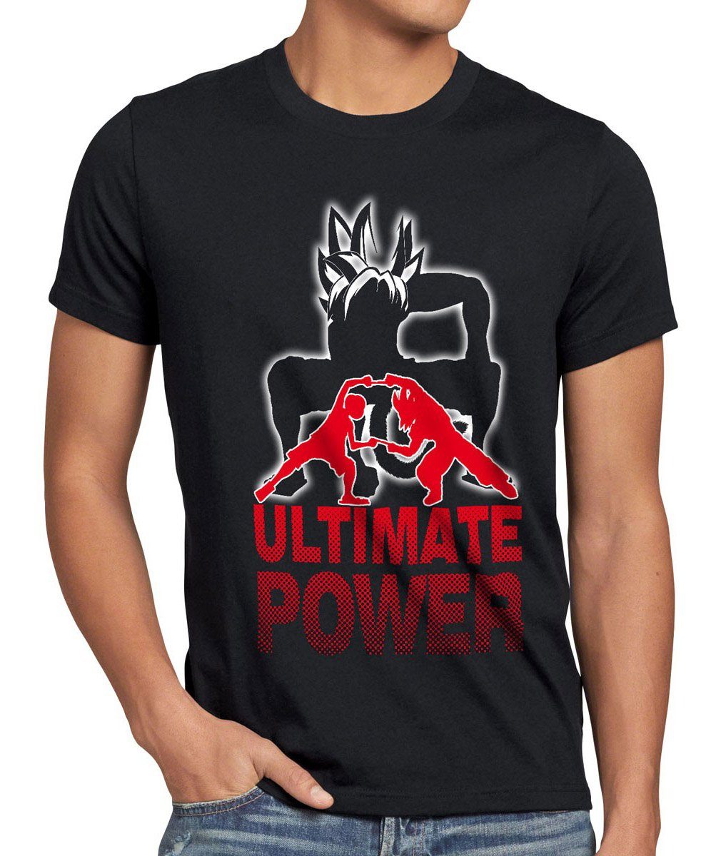 style3 Print-Shirt Herren T-Shirt Goku Luffy Fusion Power One Son Dragon Roshi Ball Ruffy Piece db schwarz