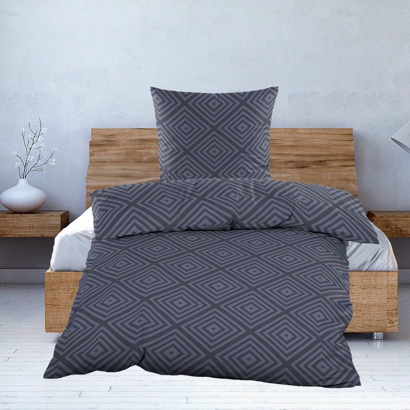 Casa Colori Bettwäsche Biber 135x200cm, 100% Baumwolle Jeansblau, Biber, 2 teilig, Jeansblau, Geometrisches Muster
