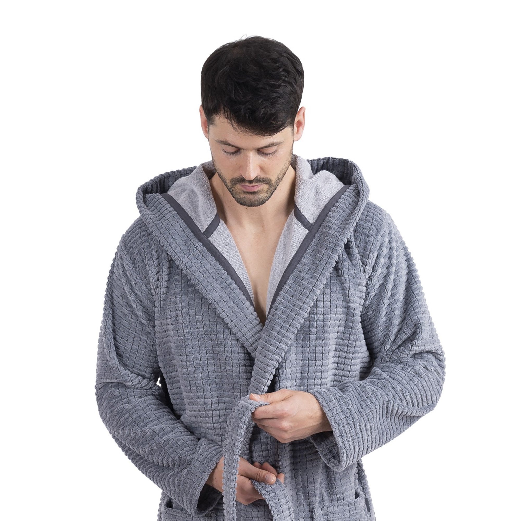 Wewo fashion Bademantel Wewofashion Herren Bademantel Kapuze 1101-2431 Grau günstig online kaufen