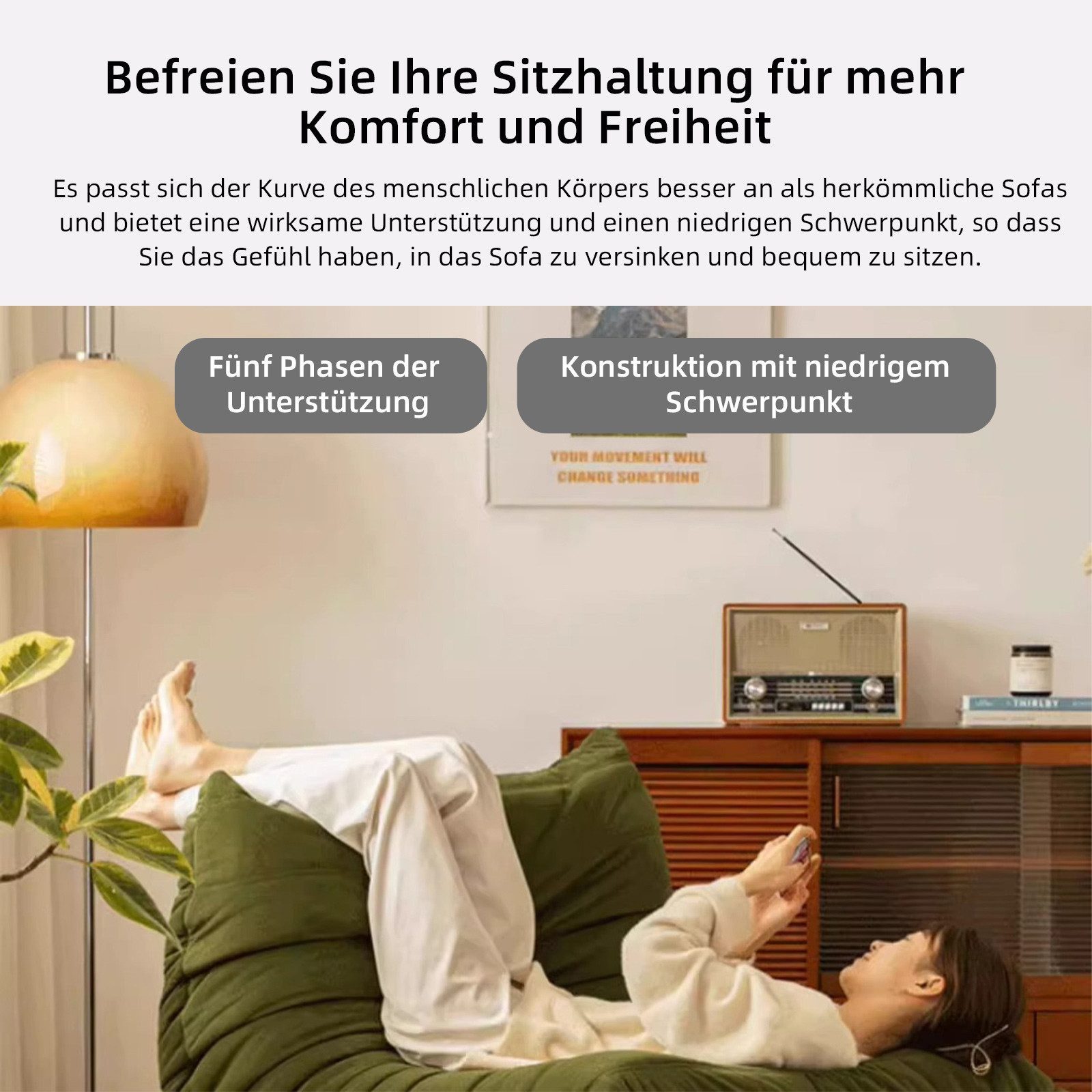 TWSOUL Sitzsack Bodensofa mit 35D Schaum,Raupen-sitzsackstuhl,87CM*102CM*70CM, ohne Montage,Bequem & Modern für Wohnzimmer & Schlafzimmer