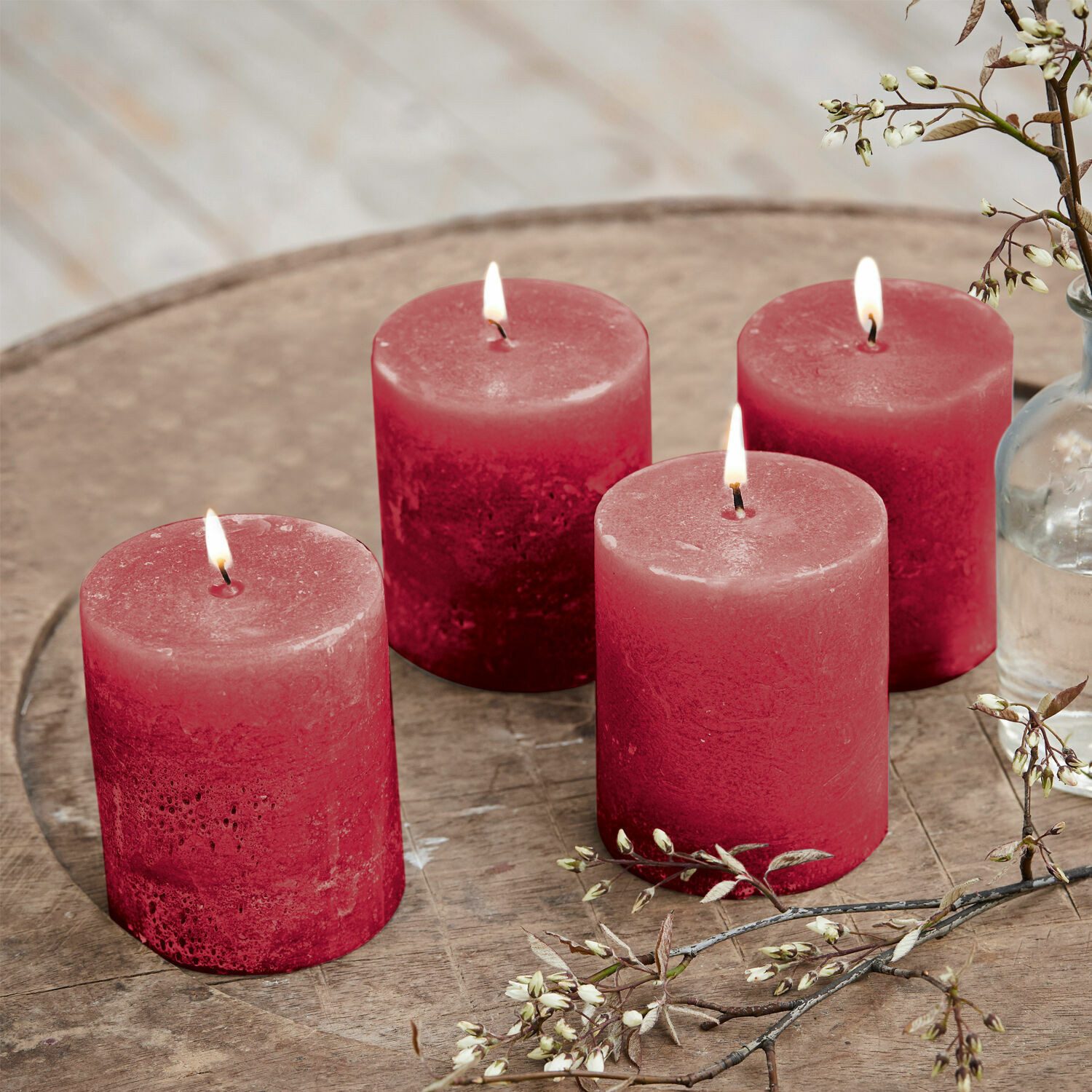 Mirabeau Stumpenkerze Kerze 4er Set Virrans rot (4er Set, 4er Set), none