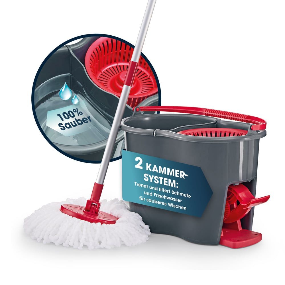 CLEANmaxx Wischmopp Power Wischmopp Komplettsett mit Zwei Kammer Filtersystem & Fußpedal, Bodenwischer mit Teleskopstiel & Putzeimer, Laminat, Parkett, Fliesen