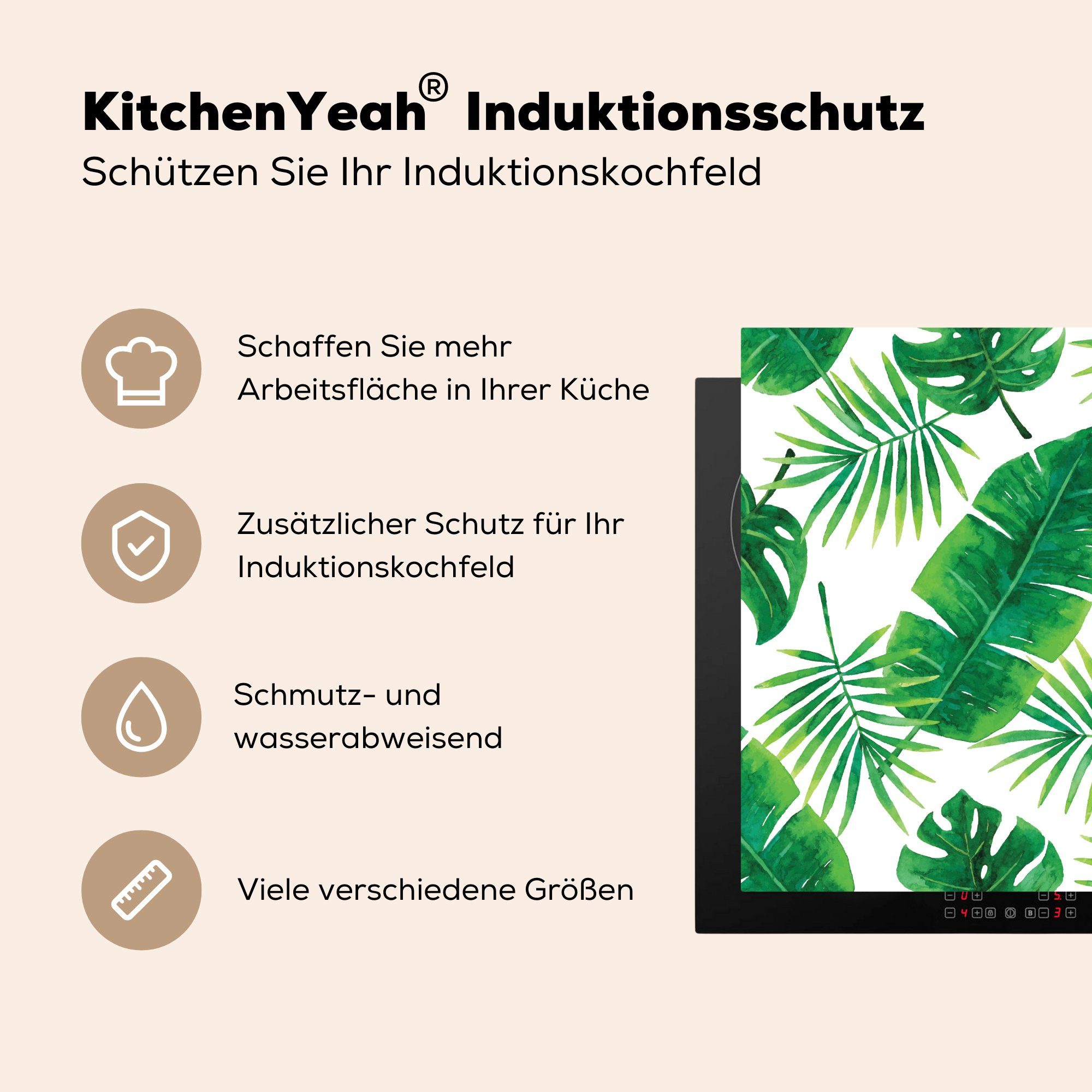 küche Muster, Tropisch für Herdblende-/Abdeckplatte (1 tlg), MuchoWow - 78x78 cm, Blätter Ceranfeldabdeckung, Vinyl, Arbeitsplatte -