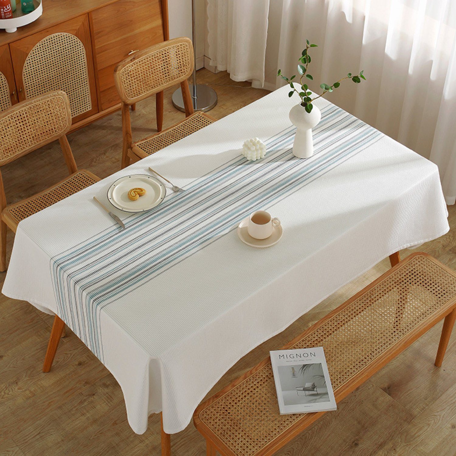 HOMEIDEAS Tischdecke (1-tlg), Minimalismus Streifen Leinen-Tischdecken, rechteckige Blau-Schwarz