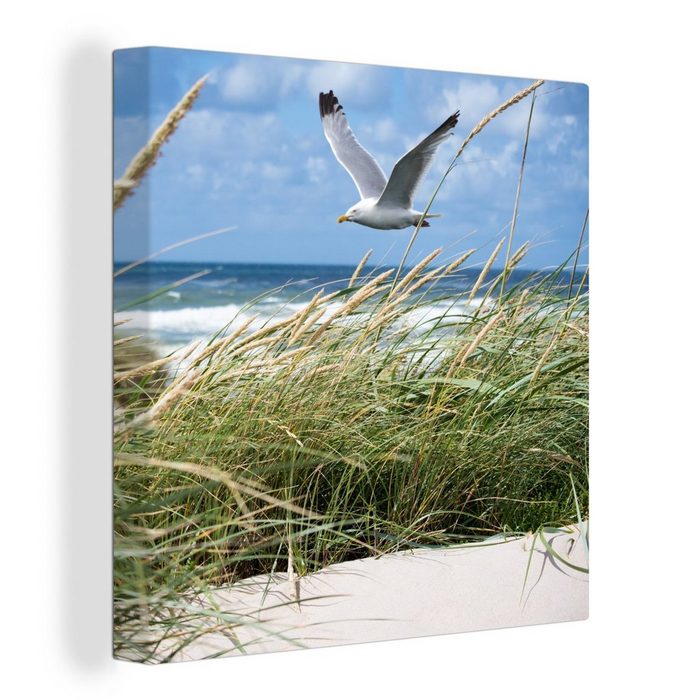 OneMillionCanvasses® Leinwandbild Strand - Pflanzen - Vogel (1 St) Leinwand Bilder für Wohnzimmer Schlafzimmer