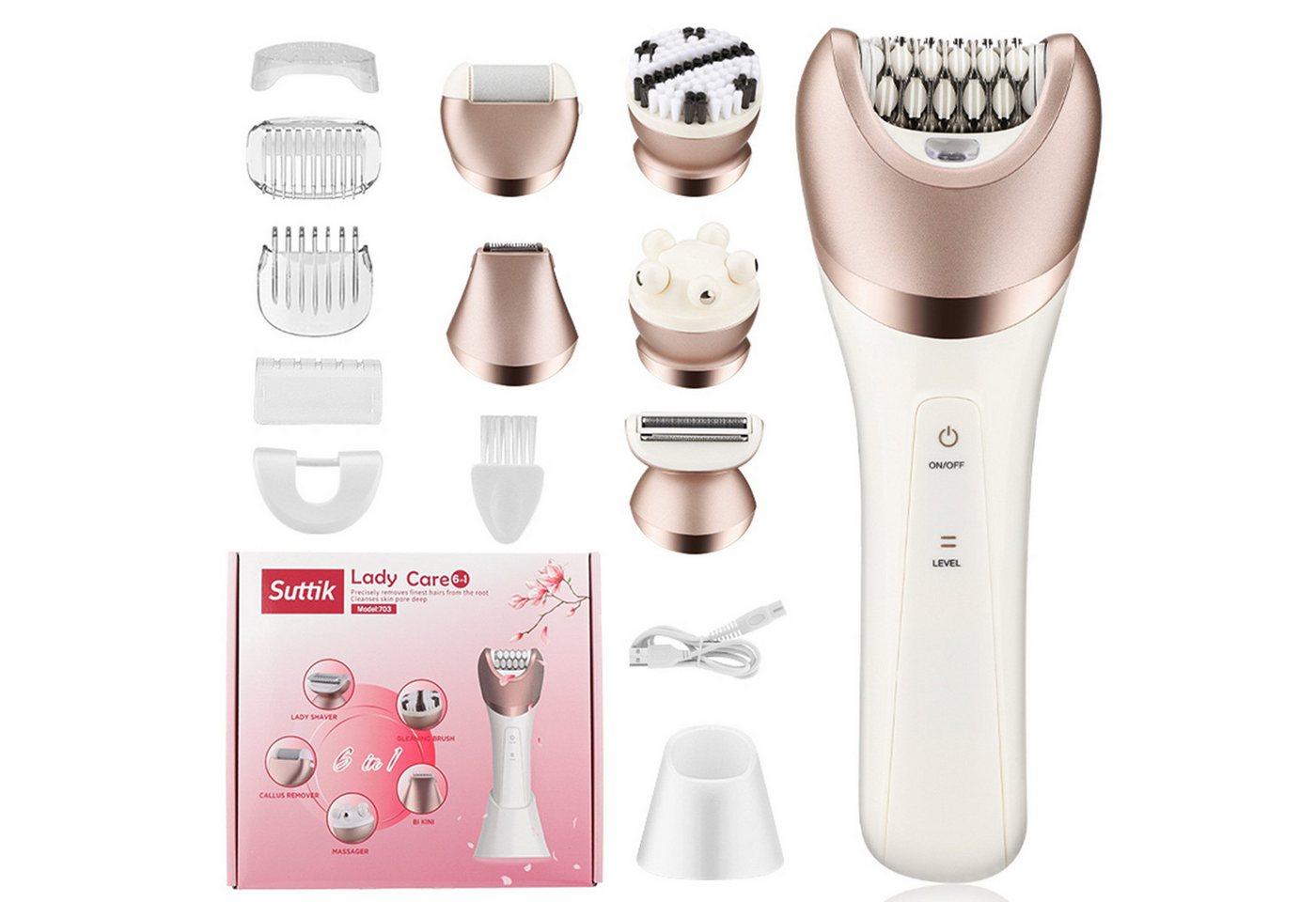 Forrlite Epilierer Epilierer Damen,6-in-1 Epilierer für Damen Kabelloser, Nass und Trocken-Gesichtsepilierer mit Peelingbürste,Reinigungsbürste,Massagekopf IPX7 Wasserdicht,USB Wiederaufladbar und Tragbar