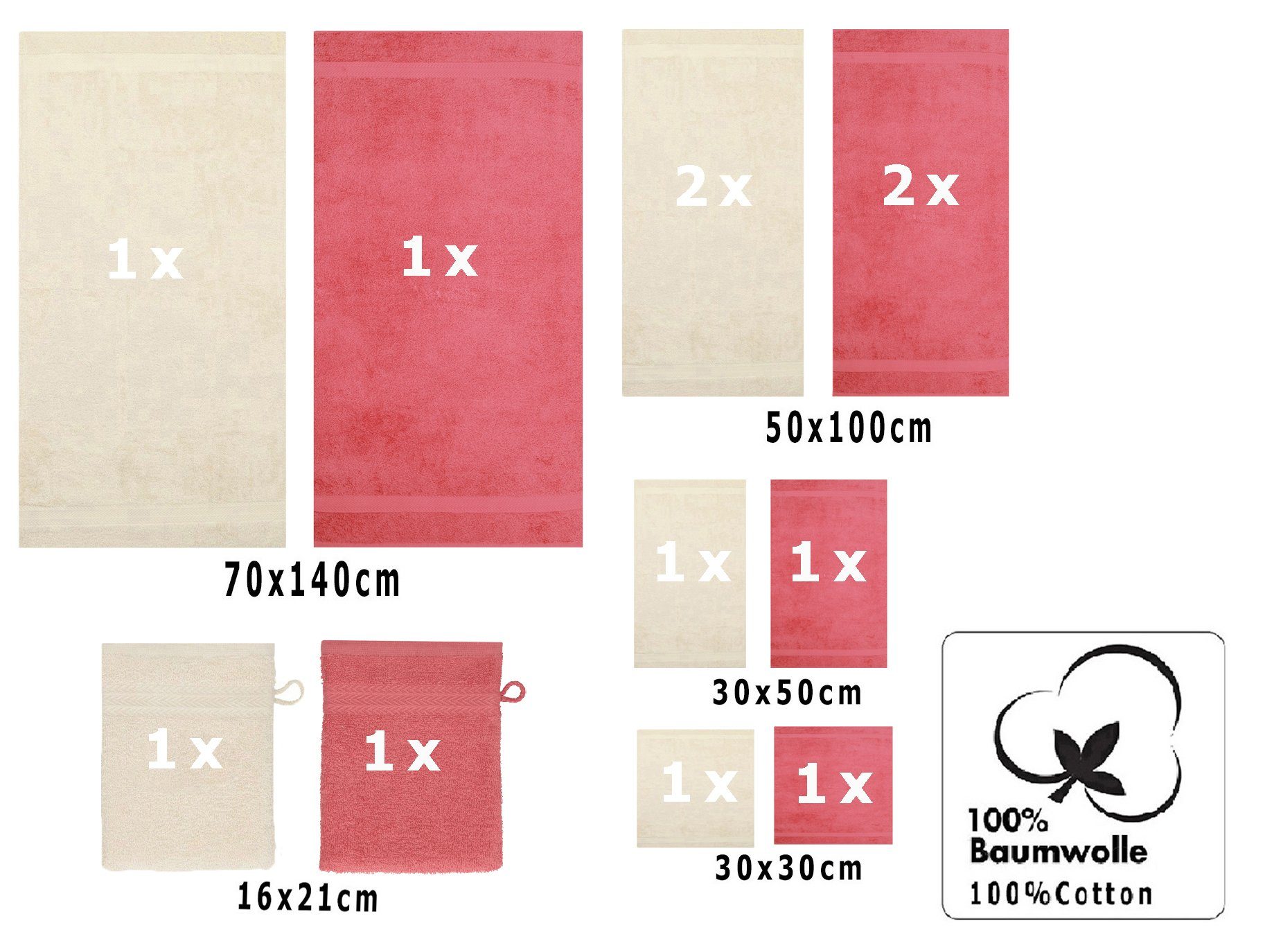 Set Betz (12-tlg) Farbe 12-tlg. Handtuch 100% Set Premium Sand/Himbeere, Baumwolle, Handtuch