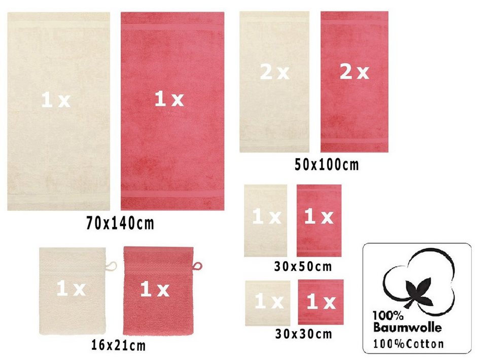 Betz Handtuch Set 12-tlg. Handtuch Set Premium Farbe Sand/Himbeere, 100%  Baumwolle, (12-tlg)