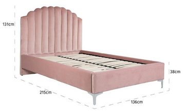 Casa Padrino Bett Casa Padrino Luxus Art Deco Doppelbett Rosa / Silber 136 x 215 x H. 131 cm - Massivholz Bett mit edlem Samtstoff - Luxus Schlafzimmer Möbel - Hotel Möbel - Art Deco Möbel