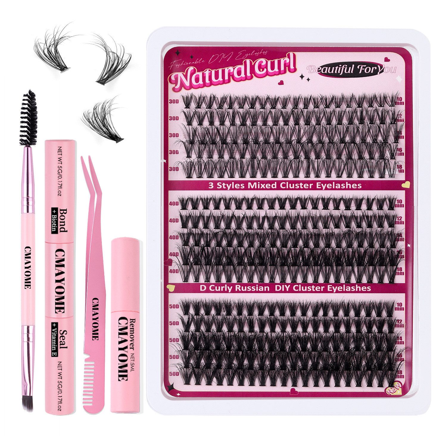 MOPUEA Einzelwimpern Wimpernverlängerungsset Cluster Wimpern Einzelset 270/300-teiliges, Cluster-Wimpern-Set, 300 tlg., Ideal für Anfänger und Make-up Liebhaber