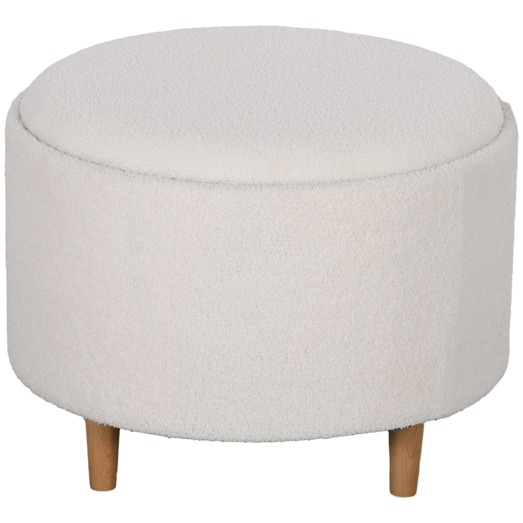 REDOM Sitzhocker Weißer Polster‑Sitzhocker Ø56×42 cm mit Holzbeinen (Packung, 1 St., Funktionaler Hocker mit Stauraum unter dem Klappdeckel), Vielseitige Sitz‑ und Aufbewahrungslösung für Innenräume