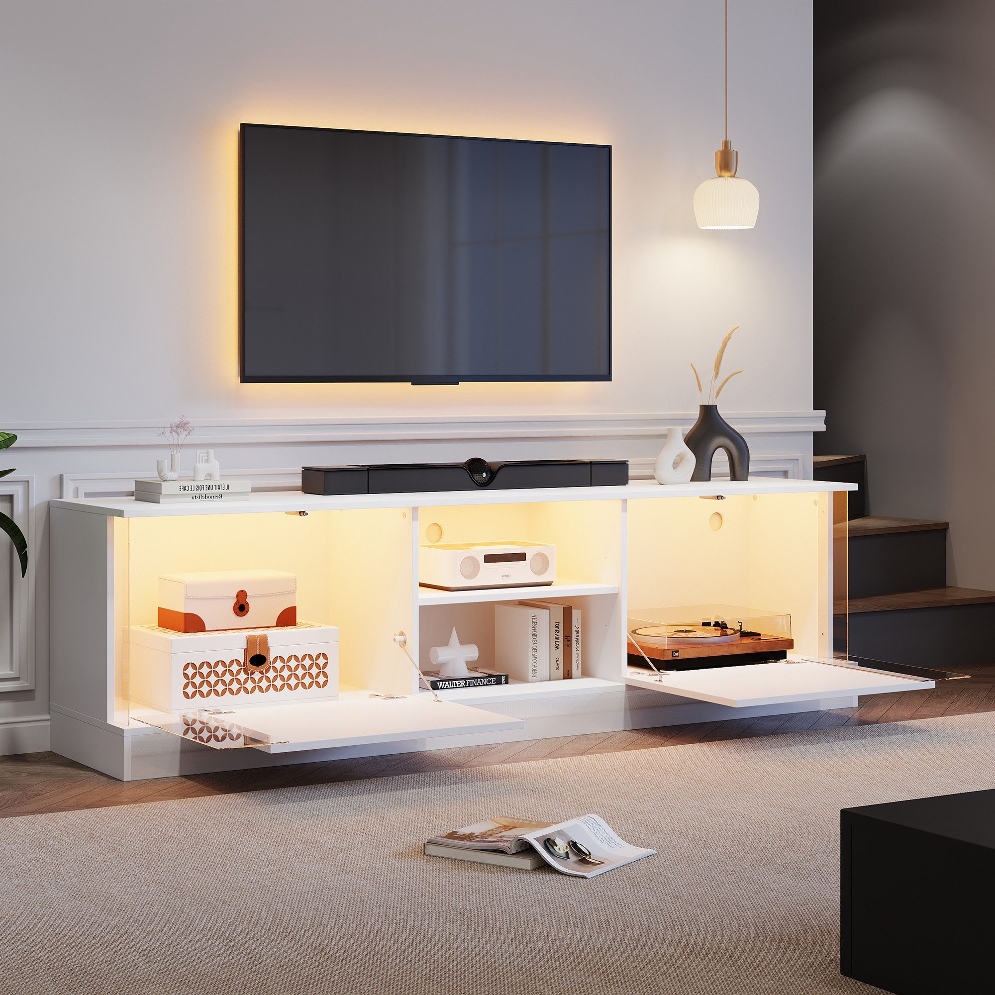 Merax Lowboard hochglanz Fernsehschrank mit LED-Beleuchtung, günstig online kaufen