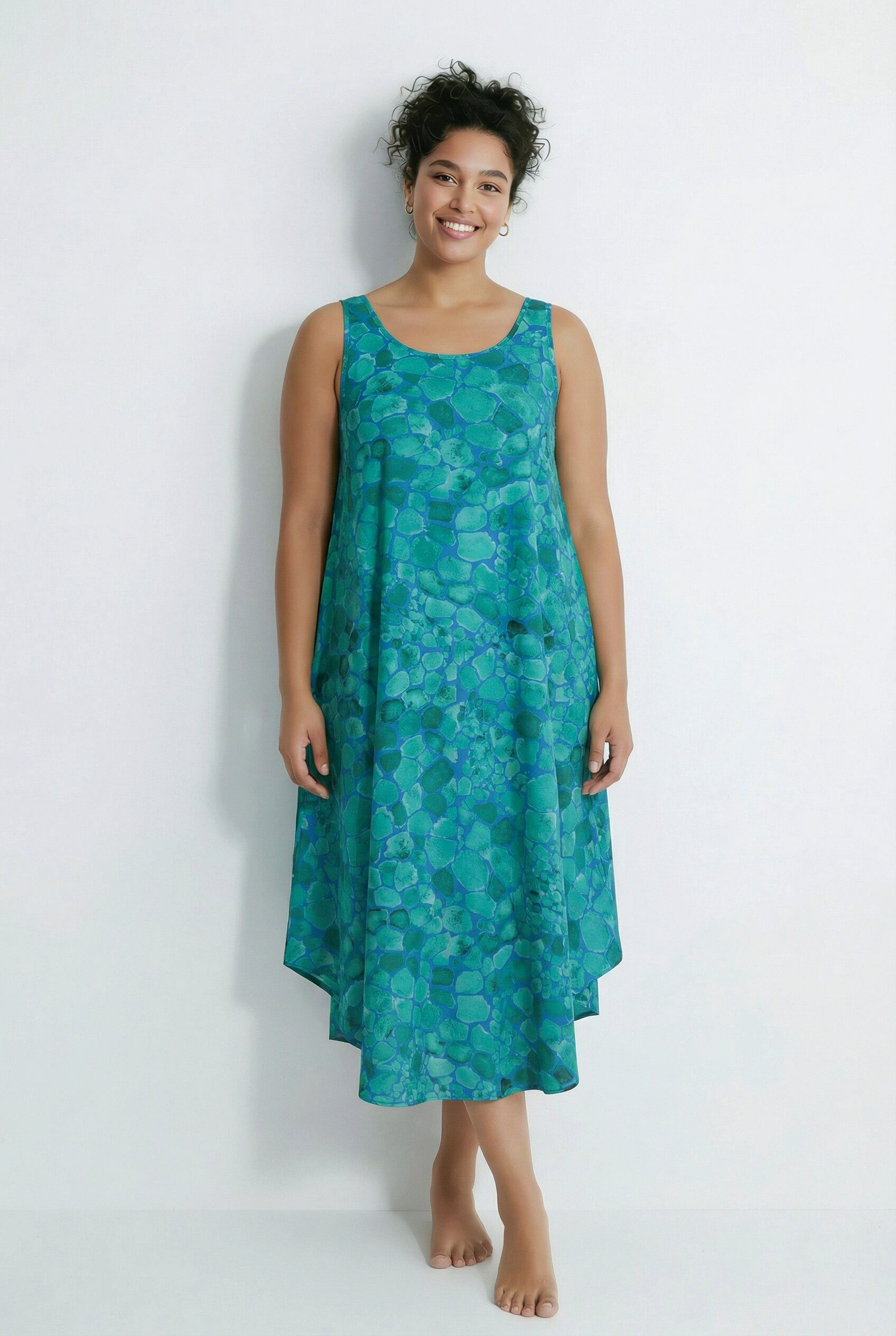 Maxikleid Midikleid A-Linie Rundhalsausschnitt ärmellos