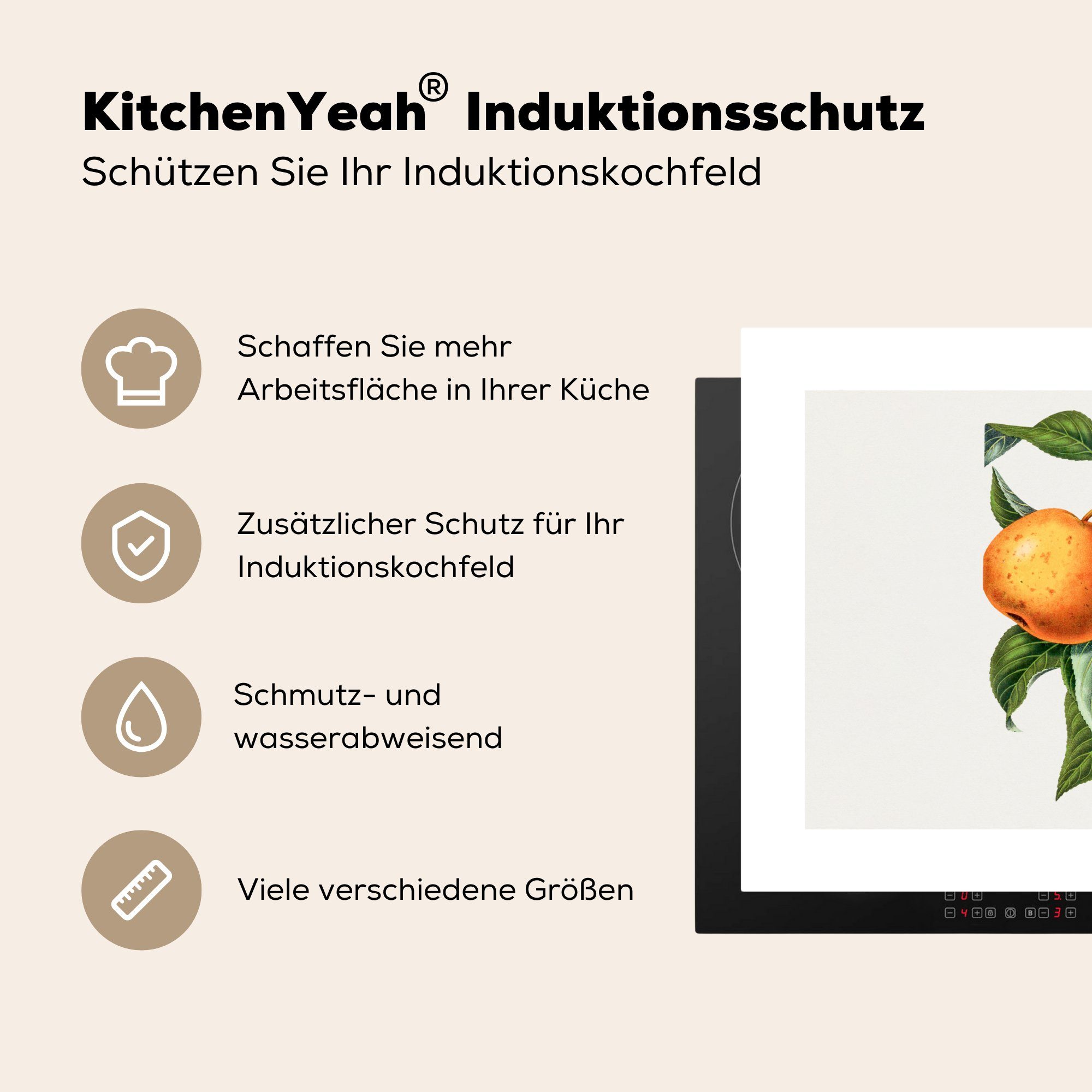 - Baum für Lebensmittel, MuchoWow 71x52 küche, Ceranfeldabdeckung Induktionskochfeld Herdblende-/Abdeckplatte Obst Vinyl, tlg), - cm, (1 Schutz die