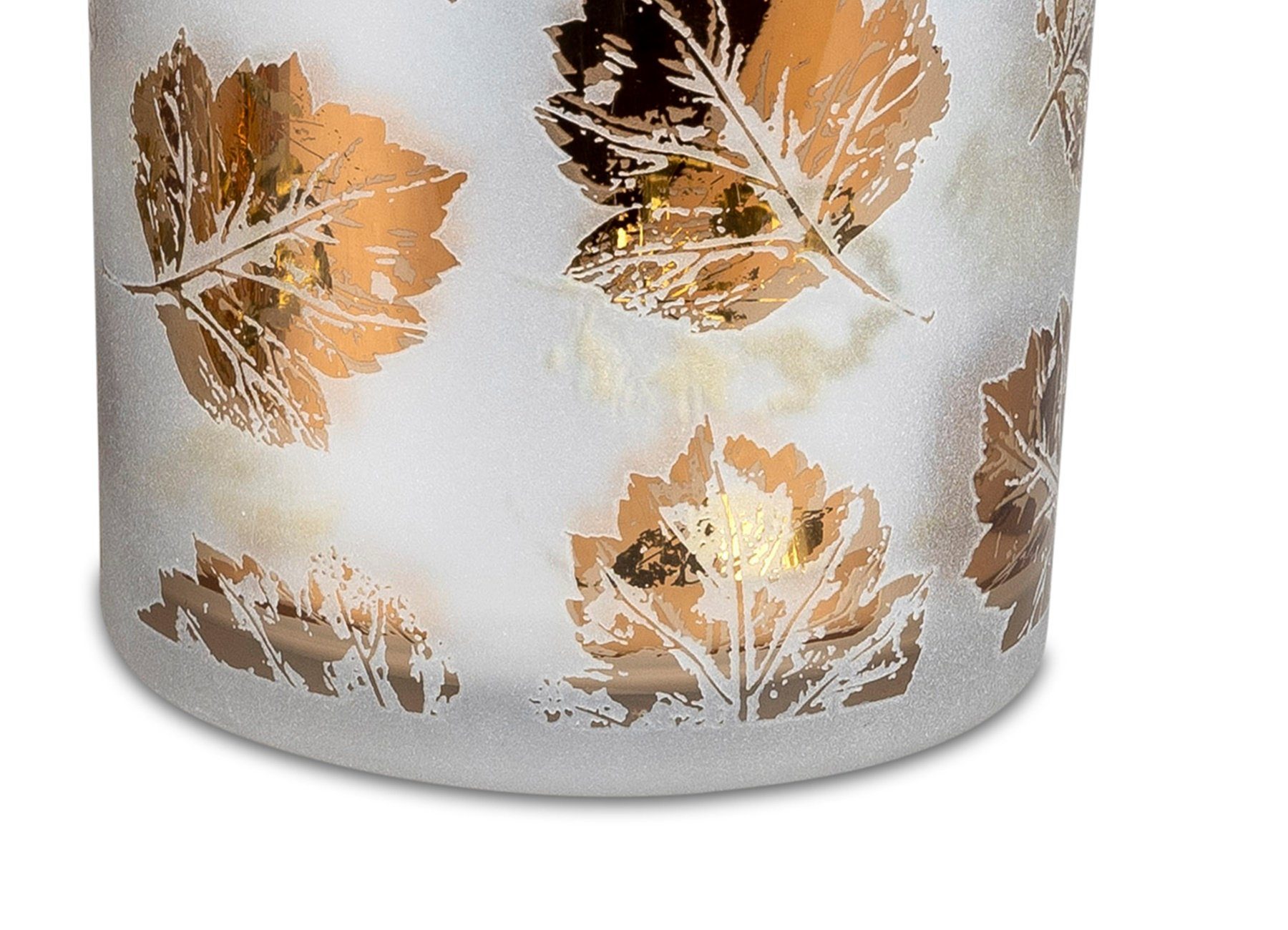 dekojohnson Windlicht Windlicht-Glas Teelichthalter 10cm Blätterdekor