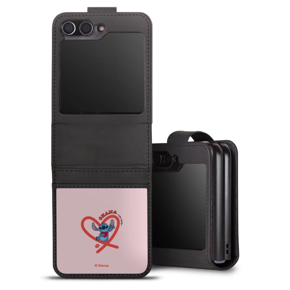 DeinDesign Handyhülle Lilo & Stitch Herz Disney Stitch Ohana Pink Heart, Samsung Galaxy Z Flip 5 Hülle Handy Flip Case Wallet Cover