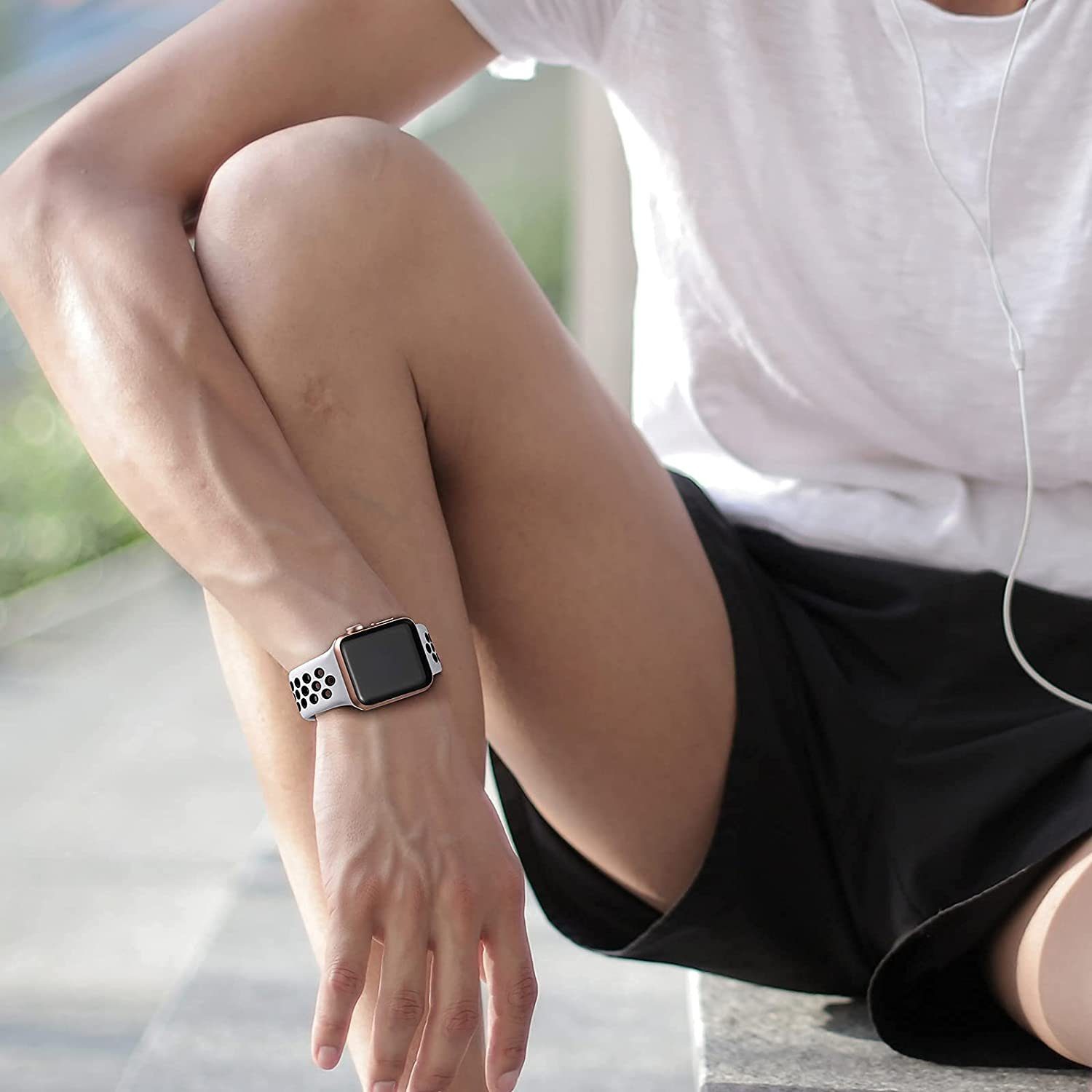 Watch Armband weiß+schwarz mit Apple Silikon Atmungsaktiv Armband Kompatibel Sport Smartwatch-Armband GelldG