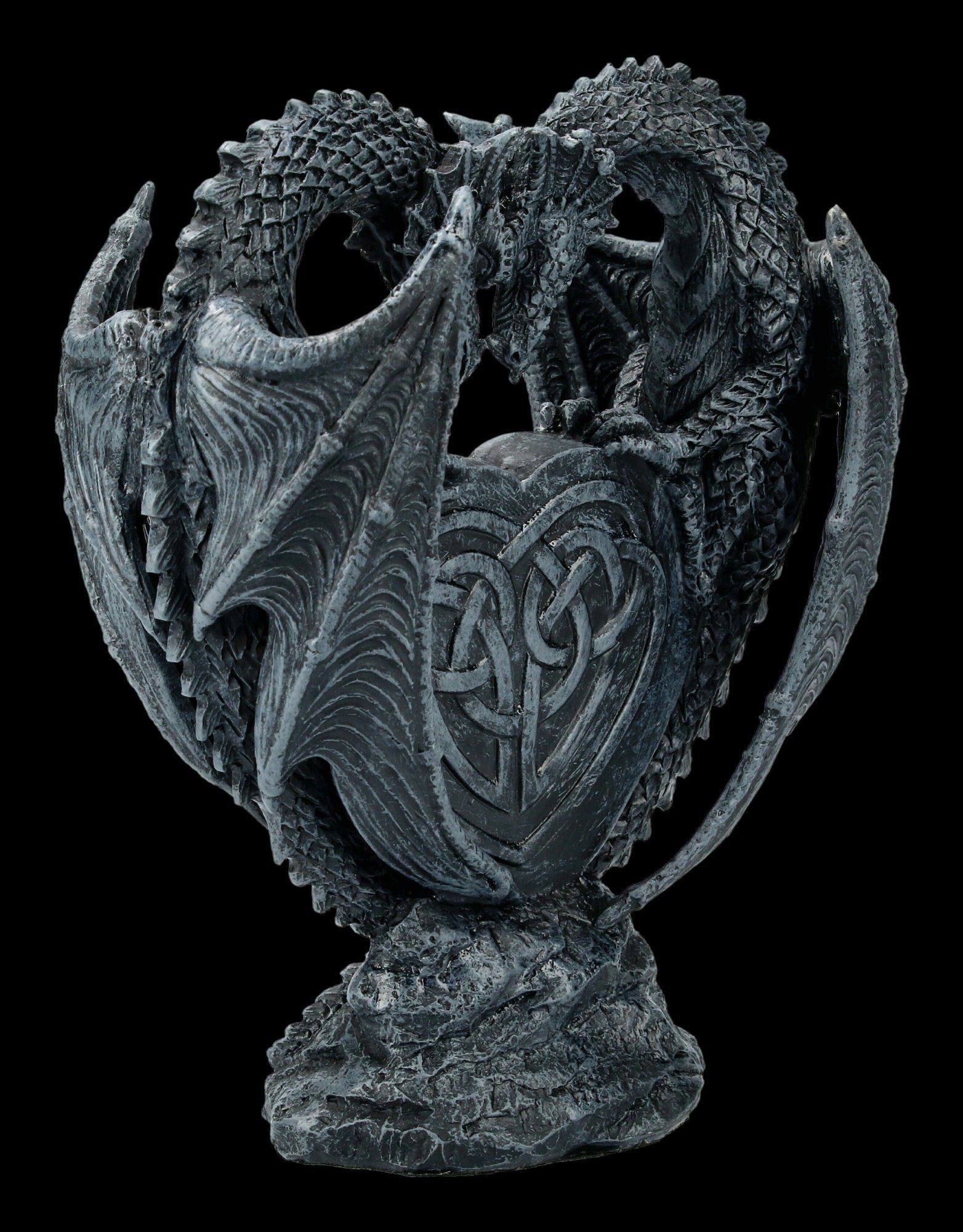 Figuren Shop GmbH Dekofigur Drachen Figur - Liebespaar mit rotem Herz - Gothic Deko