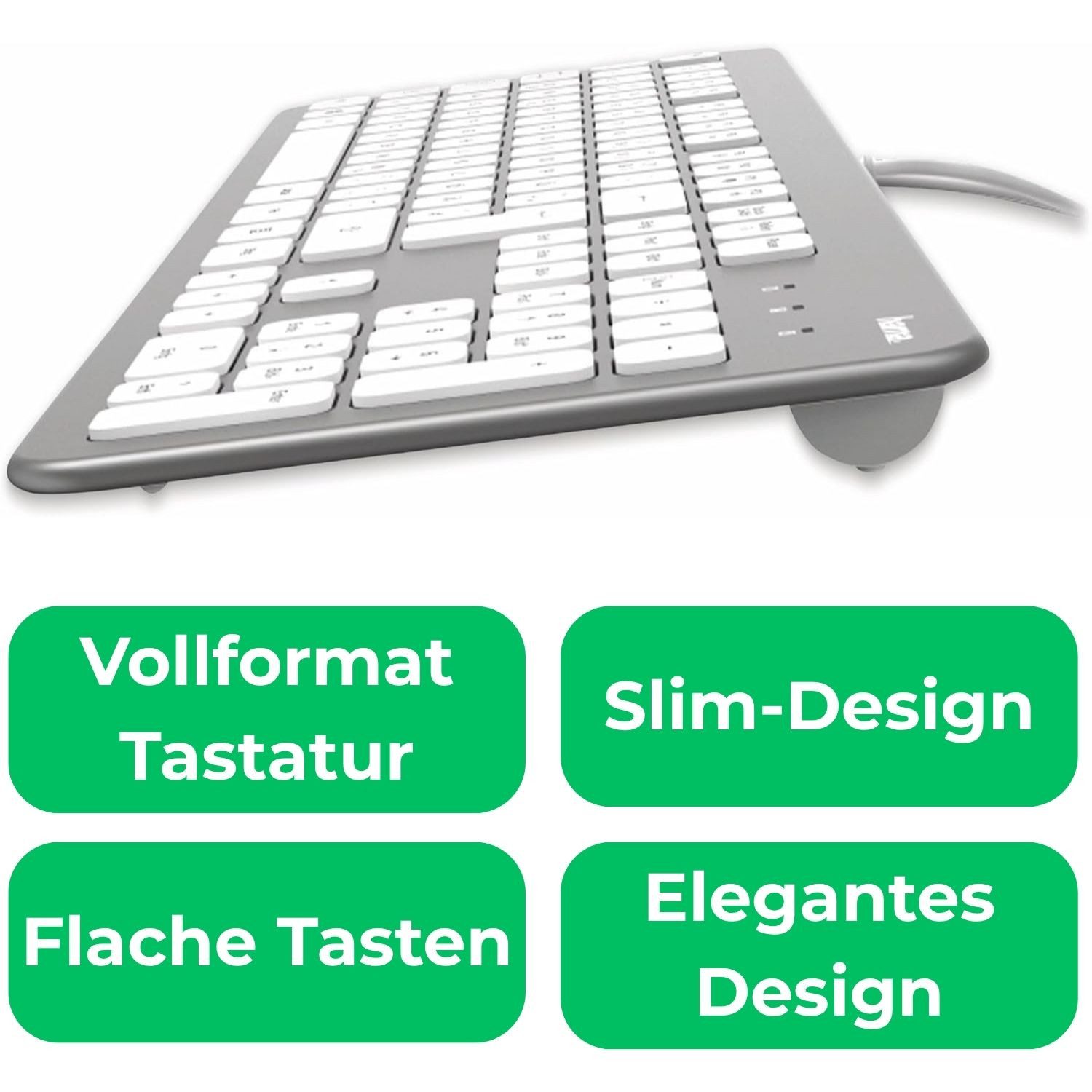 Hama Slim Keyboard Tastatur KC-700 DE-Layout Silber Gaming-Tastatur (Voll-Tastatur Scissor-Tasten Leise Ziffernblock Num-Pad Flach Office)