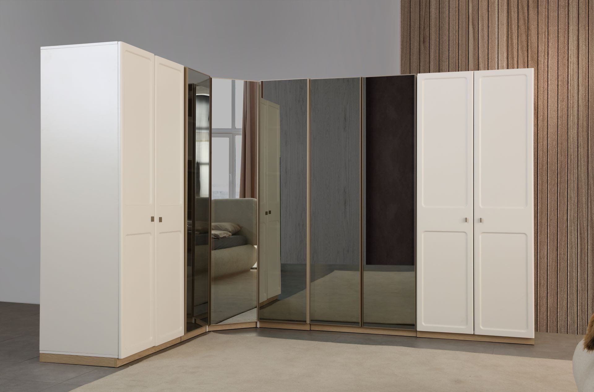 Xlmoebel Eckkleiderschrank Modularer Eckschrank aus Holz und Glas in Weiß mit flexiblem Stauraum (4-St) Made in Europa