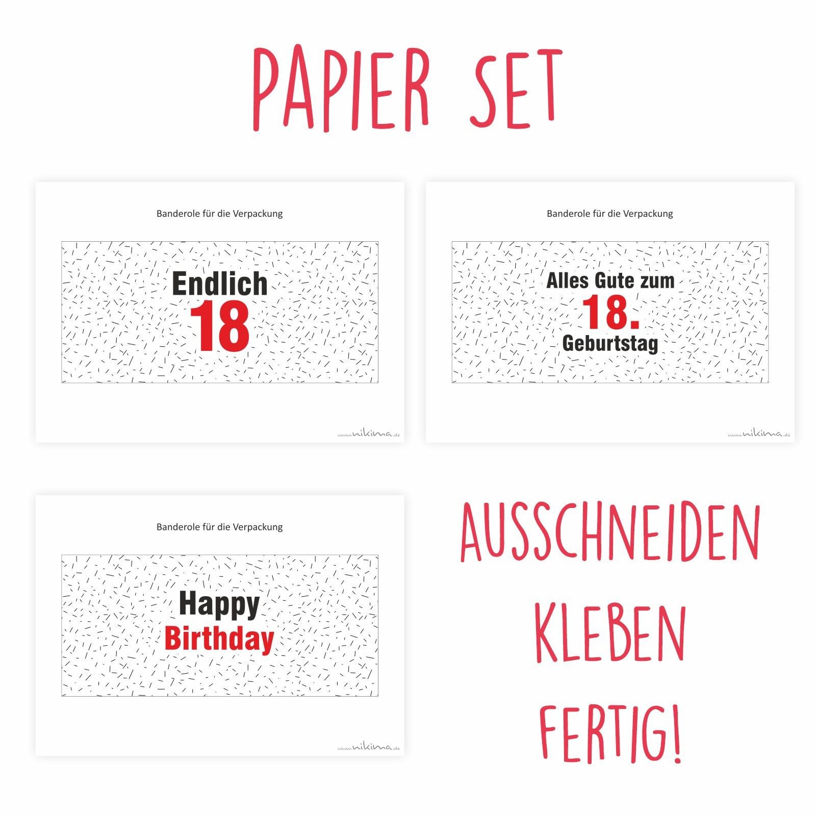 nikima Packpapier PAPIER SET - Duplo Endlich 18 Geburtstag Geschenk DIY Vorlagen Set – Bild 4 von 4