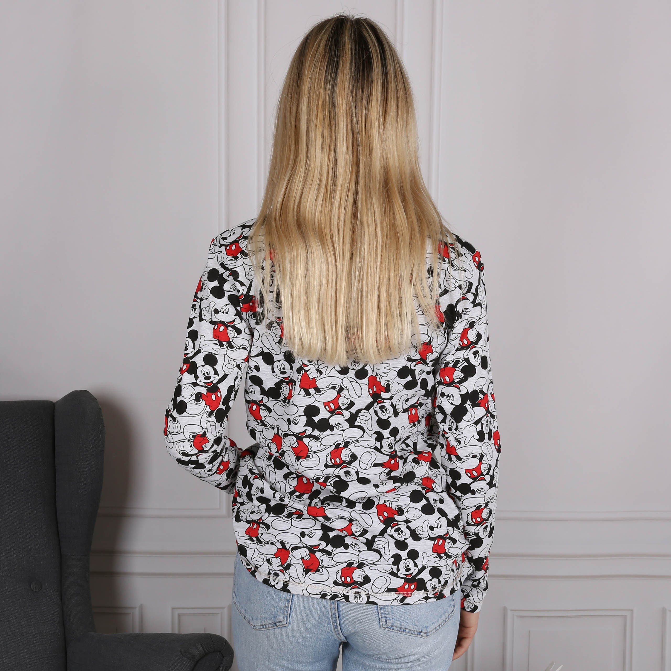 Disney Mickey Mouse Langarmshirt DISNEY Mickey Mouse langarm Damenbluse, grau, Baumwolle, M
