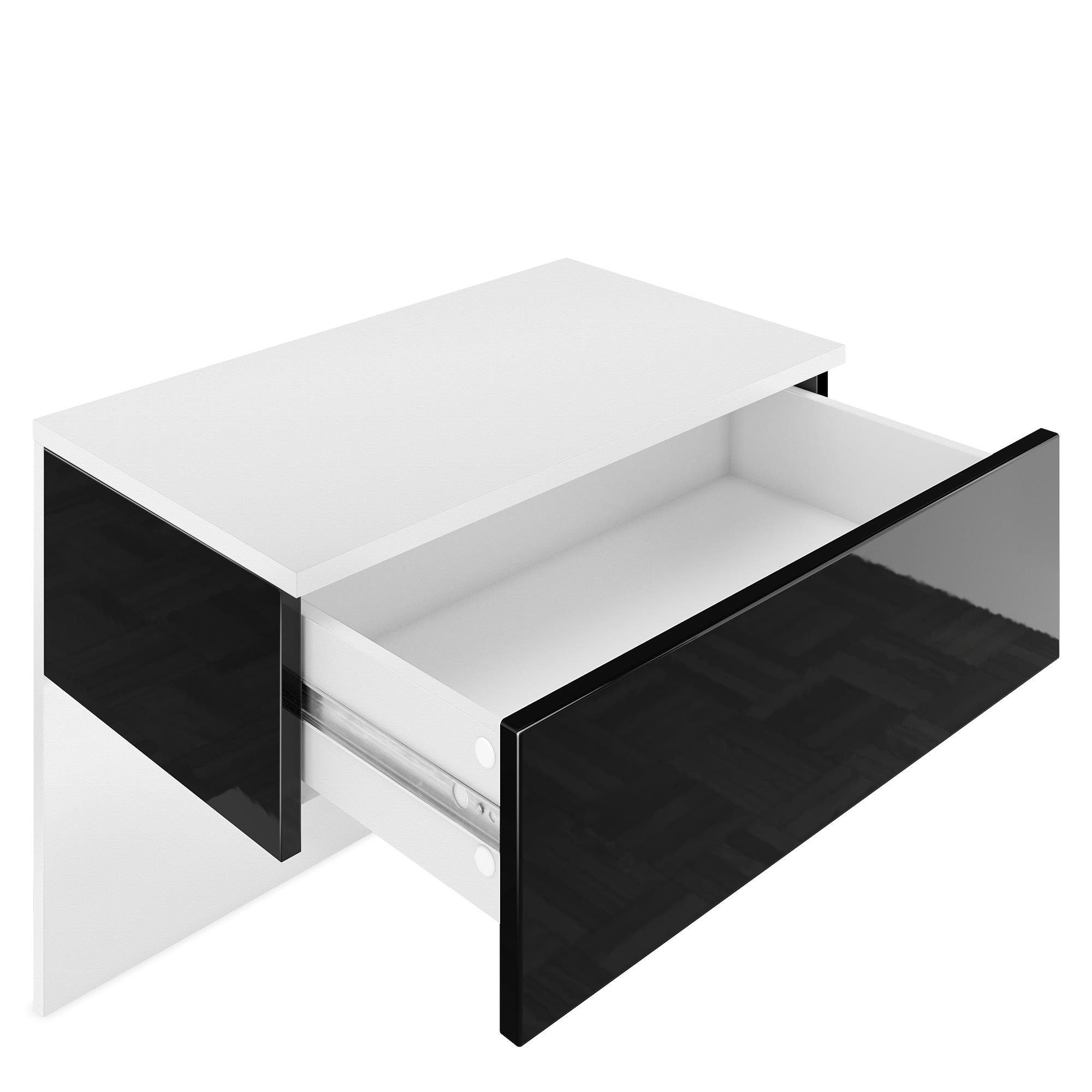 Vladon Nachttisch Sleep (Nachttischschrank, mit Schublade zur Wandmontage), Weiß matt/Brombeer Hochglanz (60 x 46 x 35 cm)