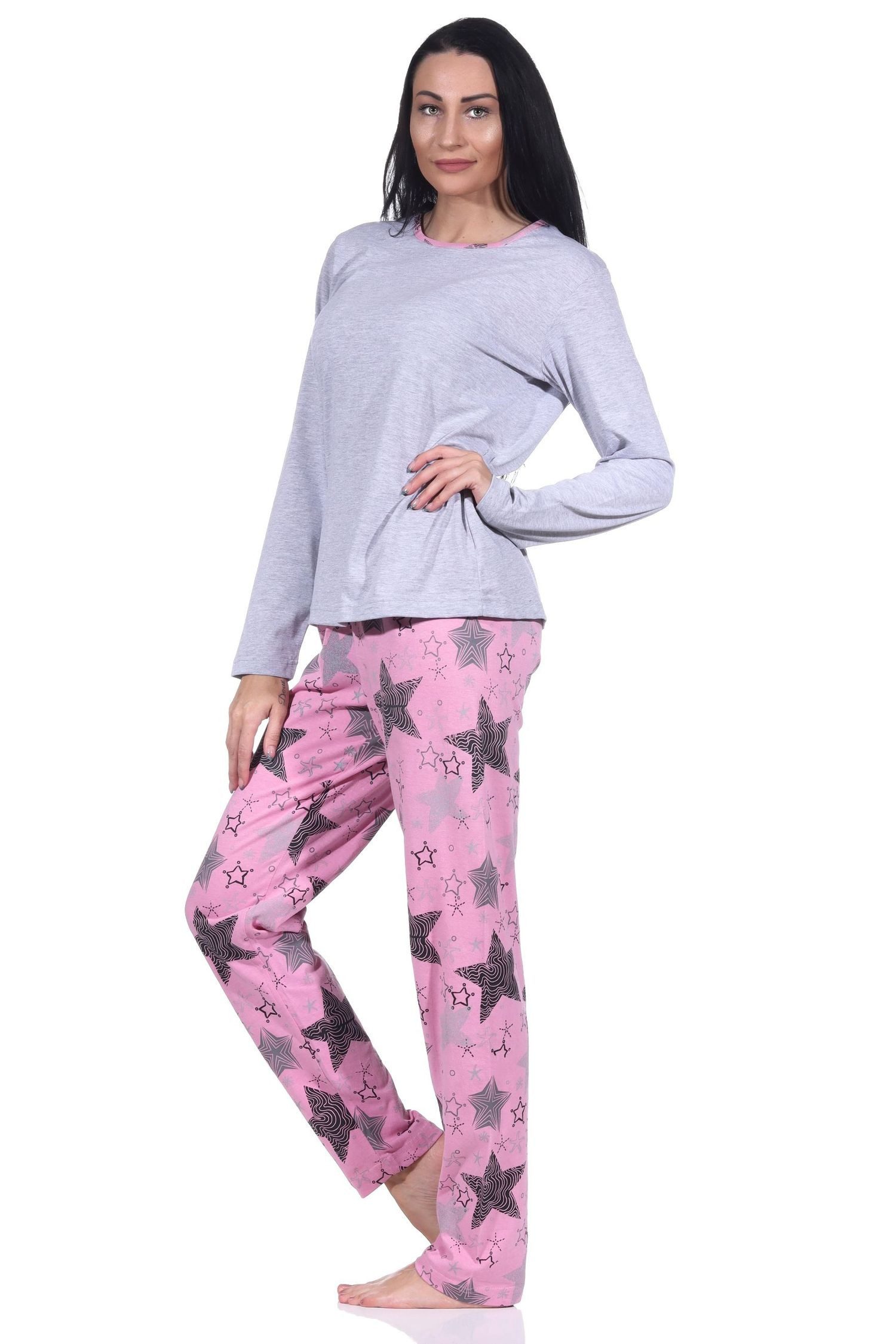 Pyjama Normann Damen Schlafanzug mit Pyjamahose in toller Sternenoptik