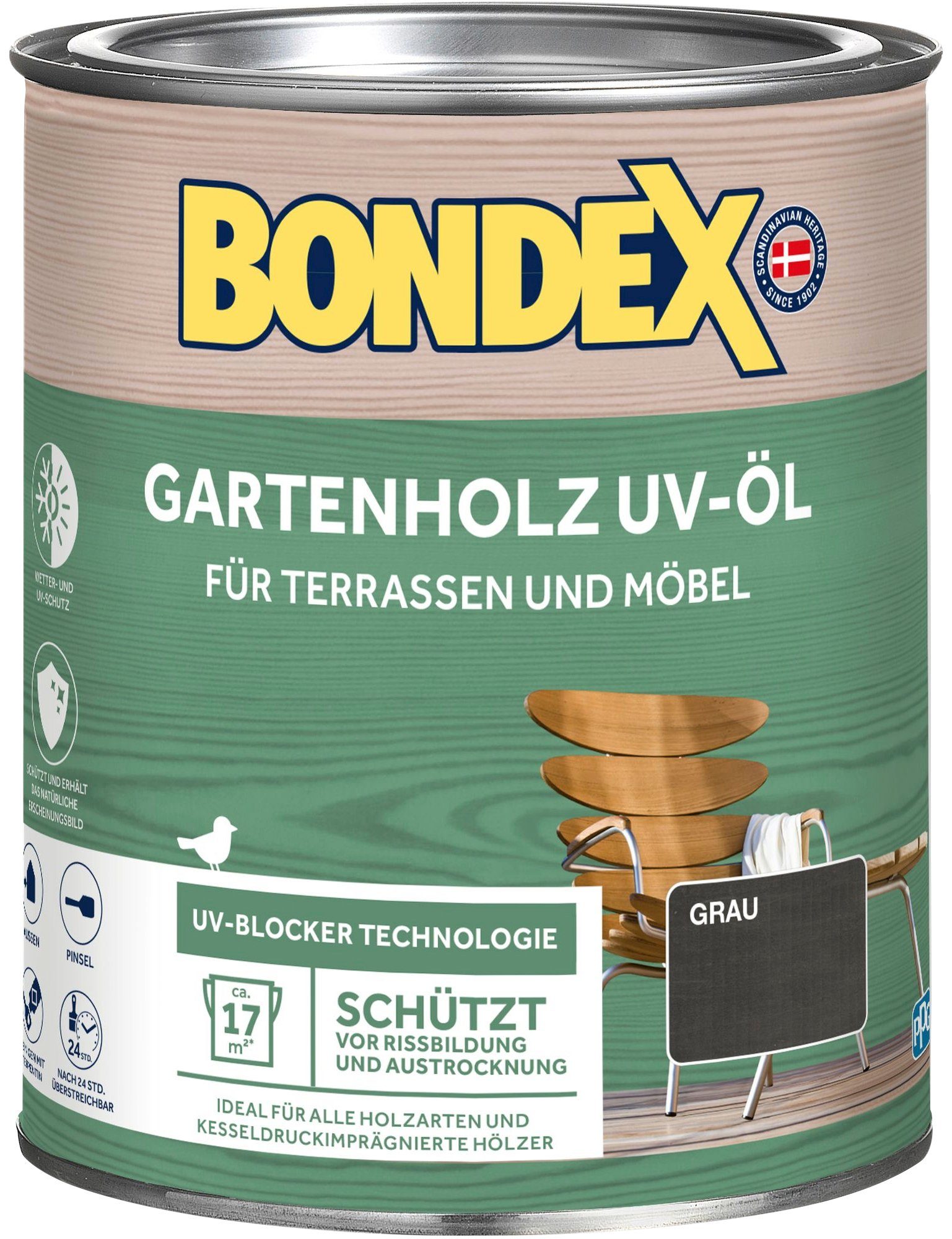 Bondex Holzöl GARTENHOLZ UV-ÖL, Farblos, 0,75 Liter Inhalt grau