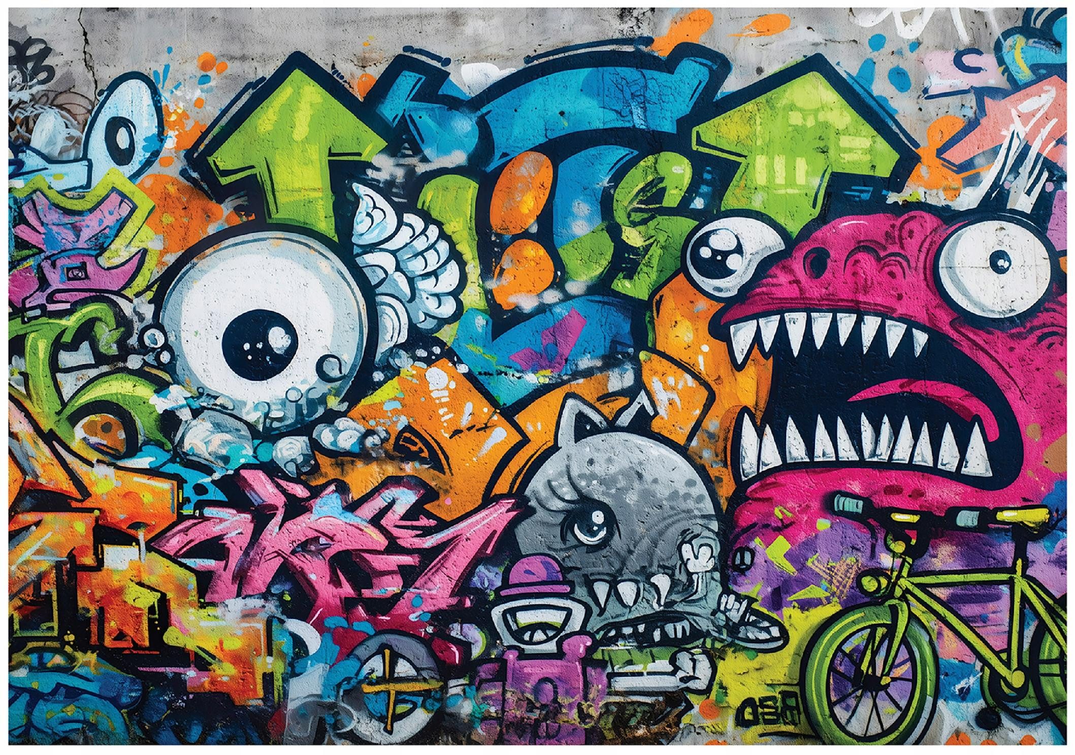 Wallarena Fototapete Graffiti Ziegel - Bunt - Kinder - Vlies - Kinderzimmer, glatt, (8 St), 400x280cm