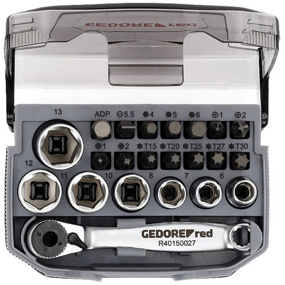 Gedore Red Steckschlüssel Bit-Knarren-Satz 1/4″ mit Bit-Fix.-Adapter compact 23-teilig 3300026