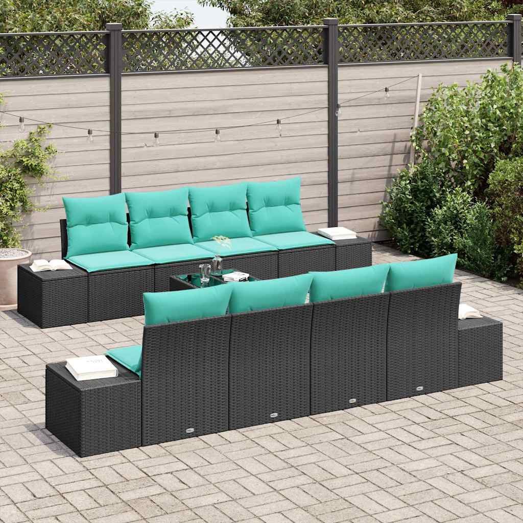 vidaXL Gartenlounge-Set Sofa Set 9 Stk. Schwarz [Synthetisch]: Poly Rattan, (9-tlg)