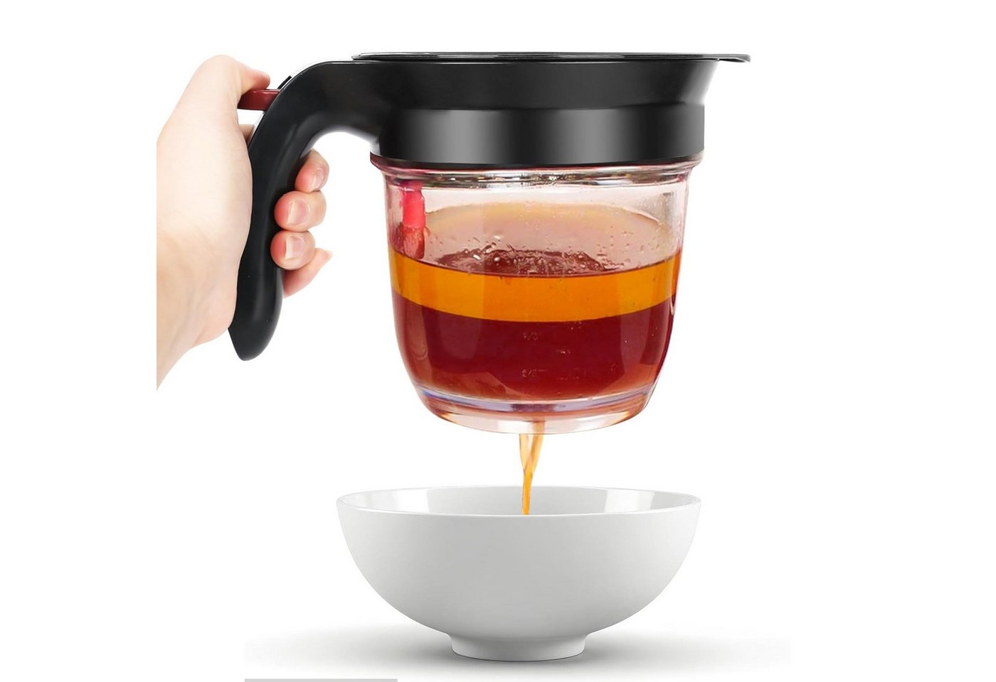 BlingBin Fetttrennkanne für Soßen, Fettabscheider 1000ml, Doppelfiltrations Fetttrenner, PP + ABS, (1er SET, 1-St., 1000 ml), für das Abschöpfen von Fett aus Soßen und Suppen
