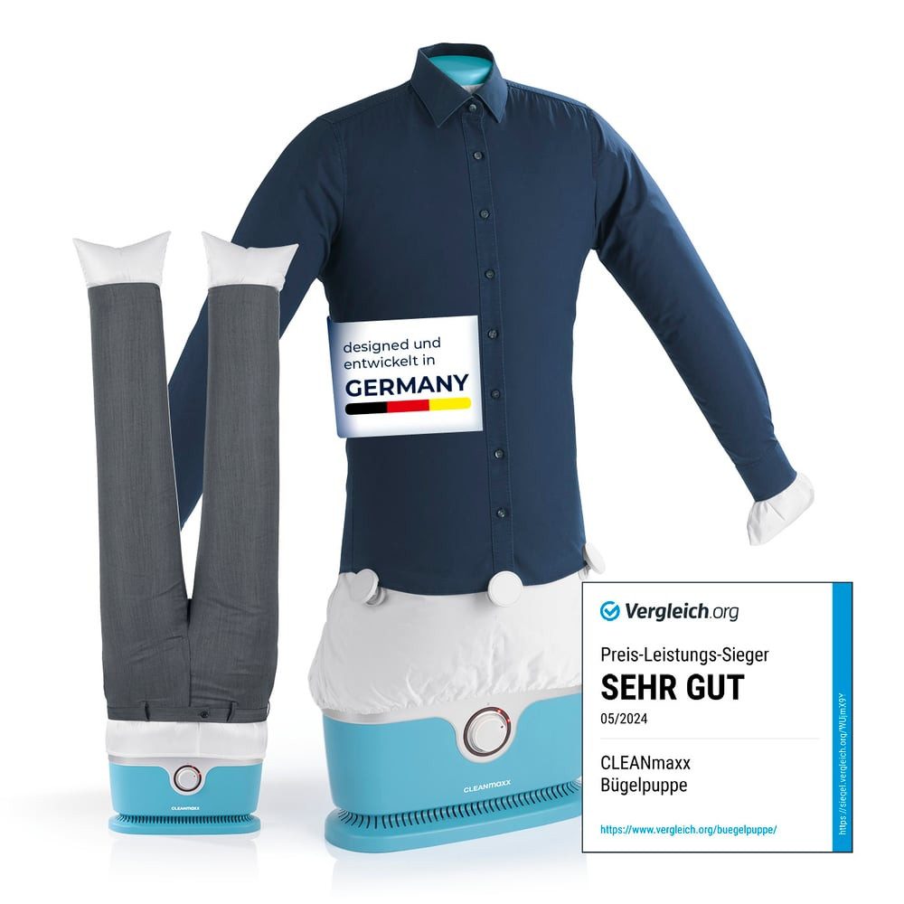 CLEANmaxx Bügelsystem Hemdenbügler für Hemden & Blusen + Bügler-Aufsatz für Hosen, 1800 W, Bügler für Hemden Blusen & Hosen, Trocknen und in Minuten knitterfrei