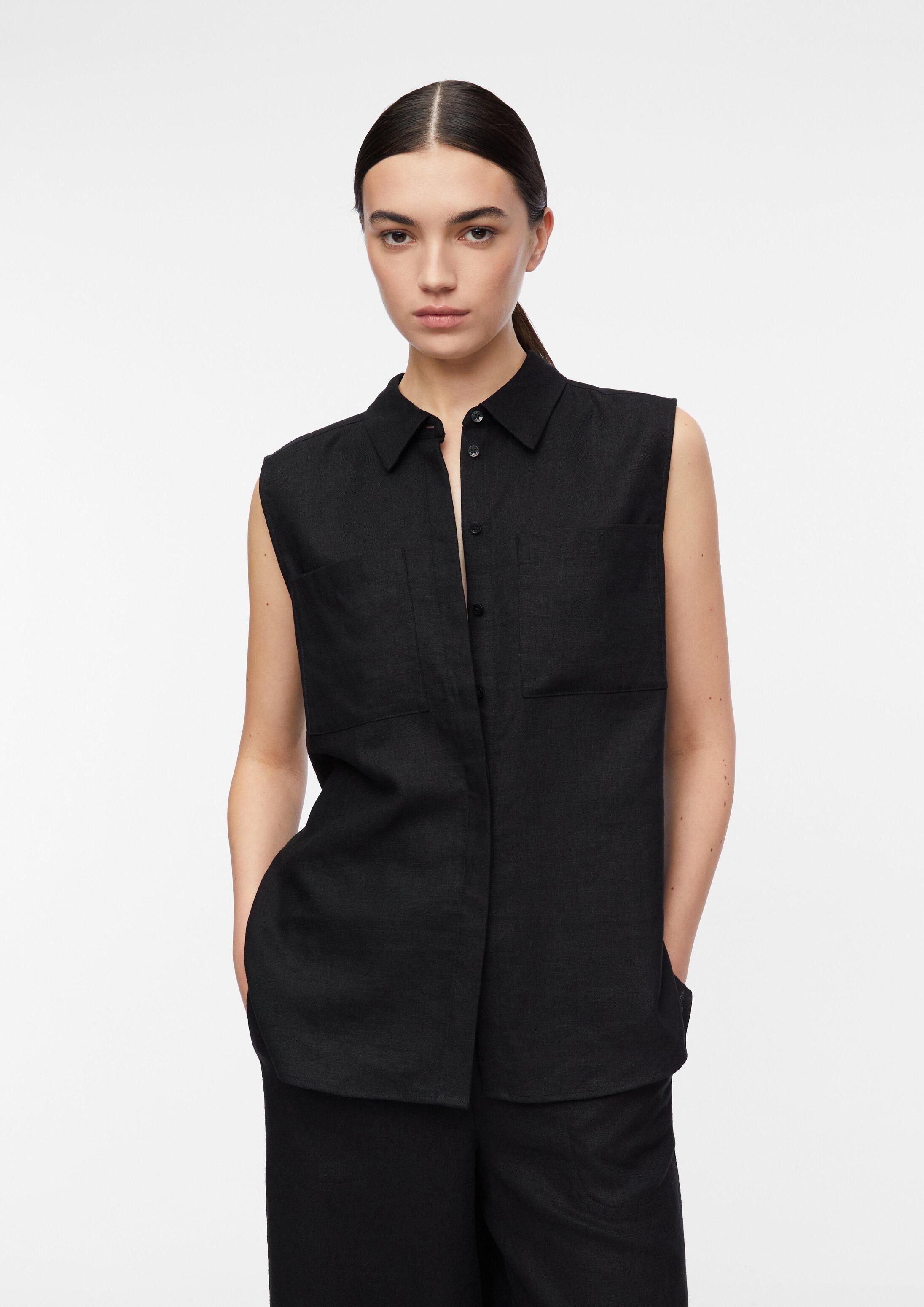 comma Blusentop Bluse Blusentop aus Leinenmix mit Hemdkragen