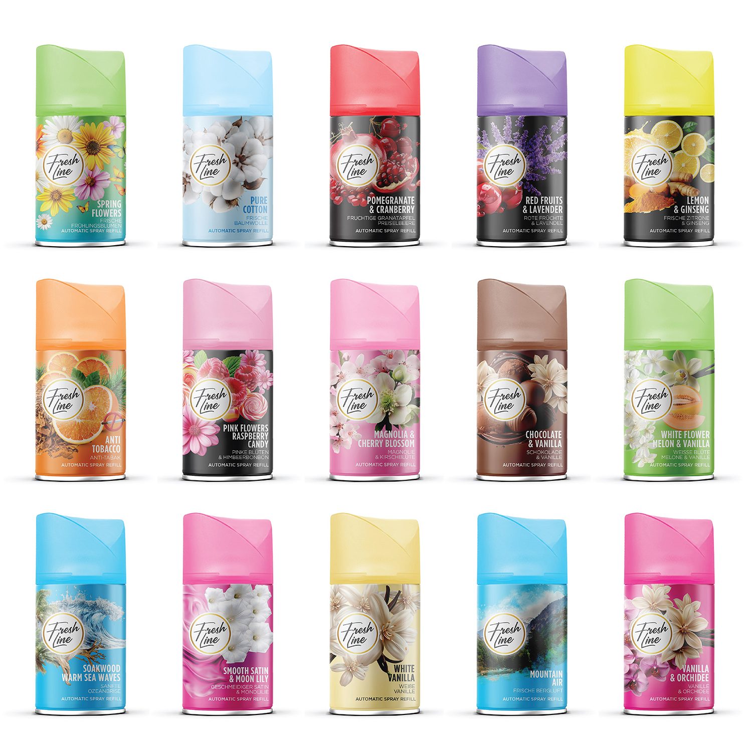 Fresh Line Raumduft Nachfüllspray 250 ml – Für automatischen Zerstäuber, Für handelsübliche Zerstäuber – für private und gewerbliche Räume