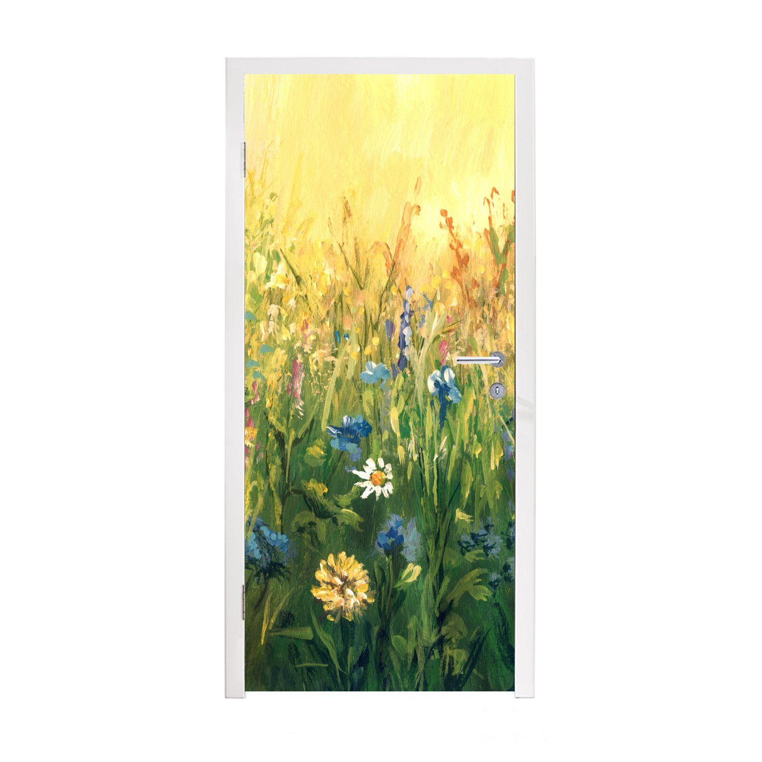 MuchoWow Türtapete Blumen - Aquarell - Sonne, Matt, bedruckt, (1 St), Fototapete für Tür, Türaufkleber, 75x205 cm