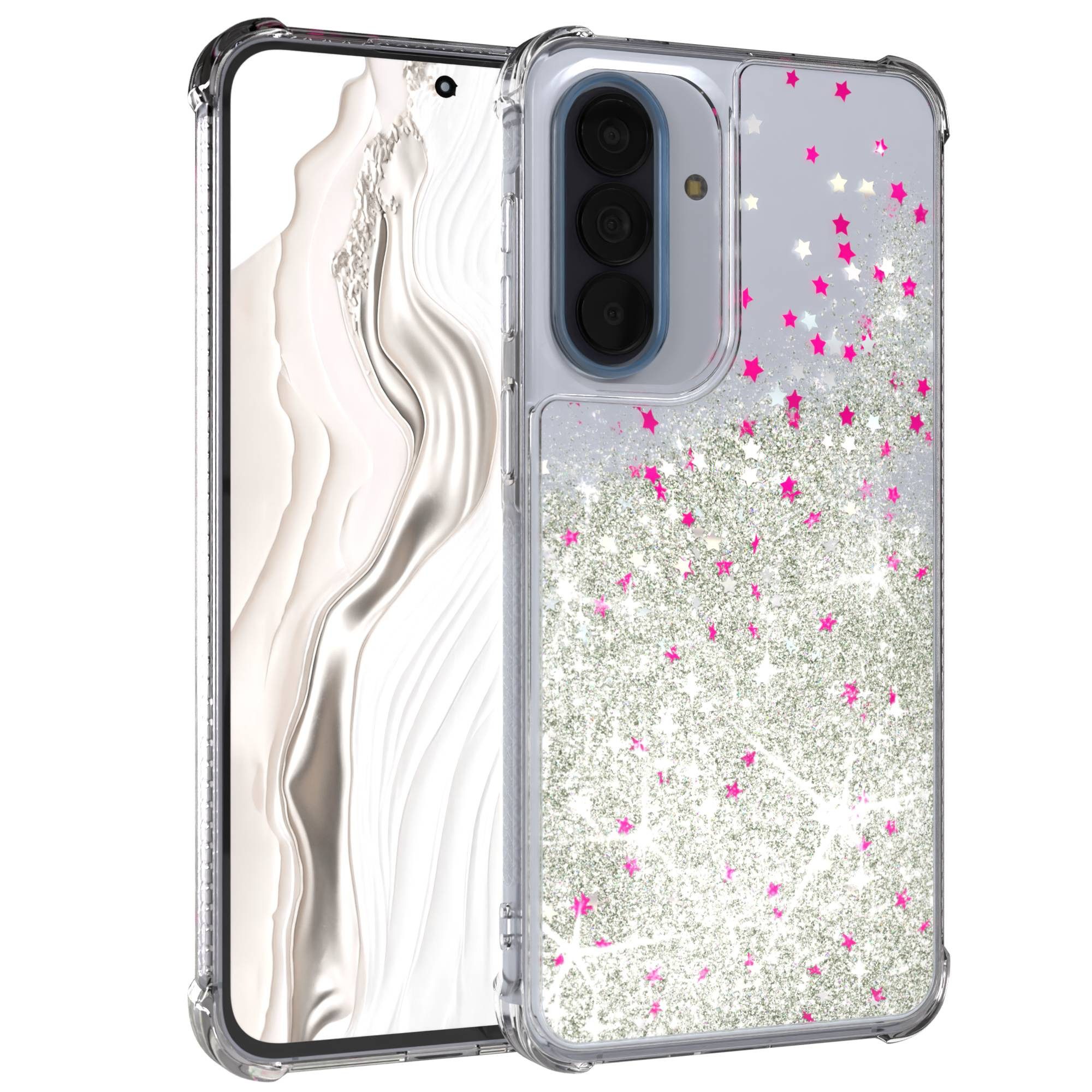EAZY CASE Handyhülle Liquid Glittery Case für Samsung Galaxy A57 6,7 Zoll, Kratzfeste Silikonhülle stoßfestes Back Cover Phone Case Etui Silber