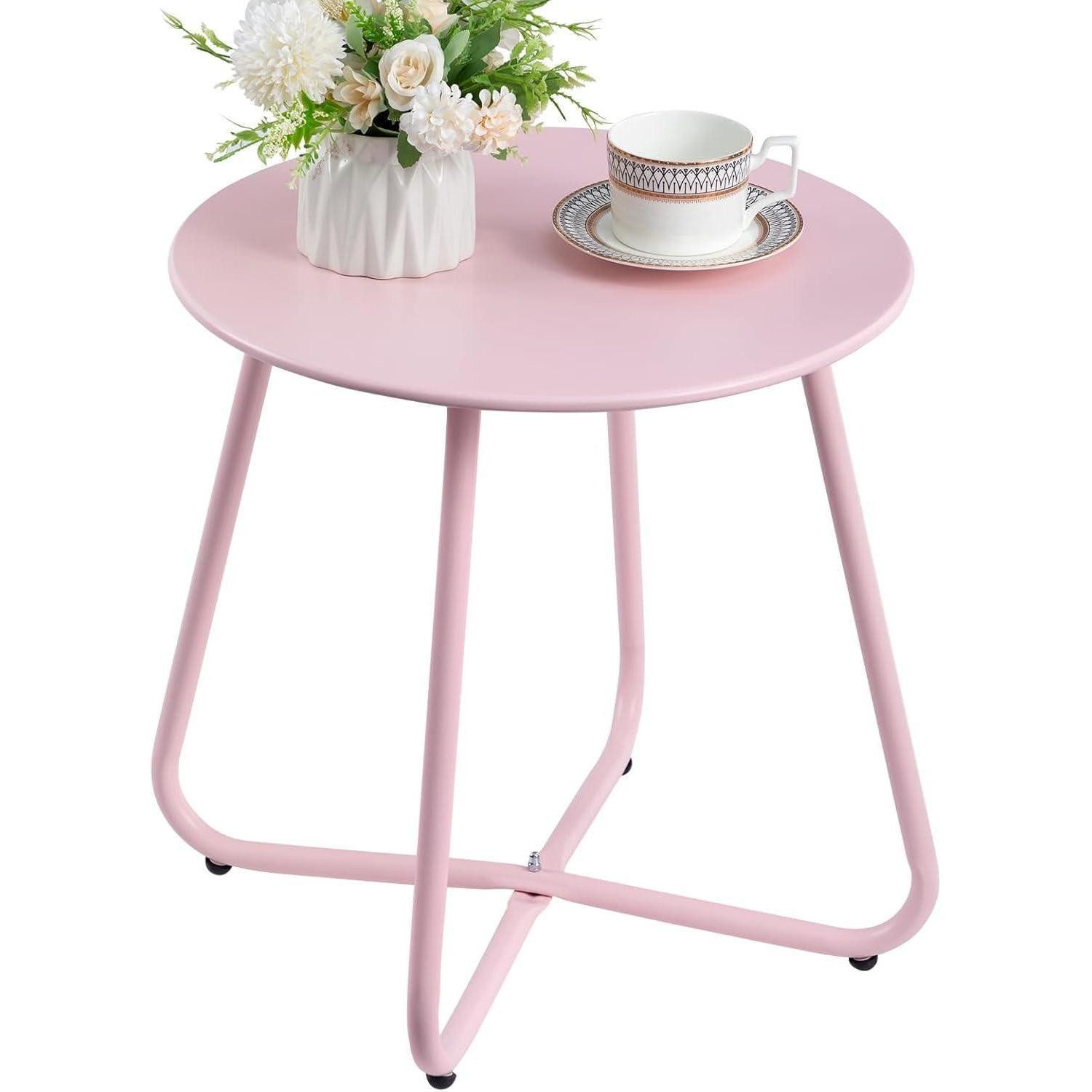LuxusKollektion Beistelltisch Beistelltisch Outdoor Balkontisch Rund Gartentisch Metalltisch Pink (1-St)
