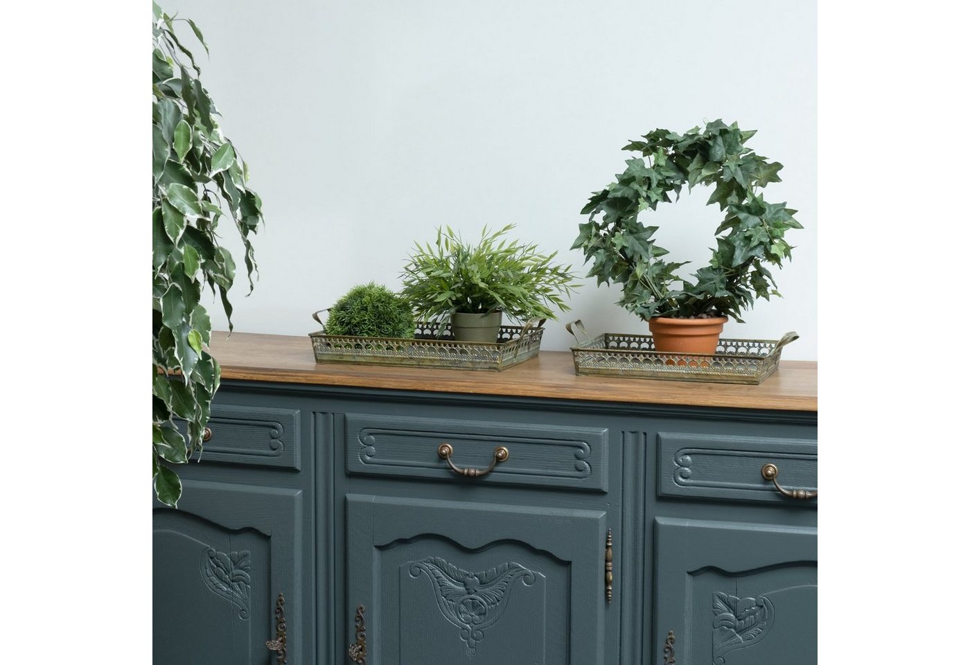 Thumbnail - Moritz Blumentopf 2er Set Tabletts Serviertabletts, Metalltablett Set Metall Shabby Landhausstil Antik Stil