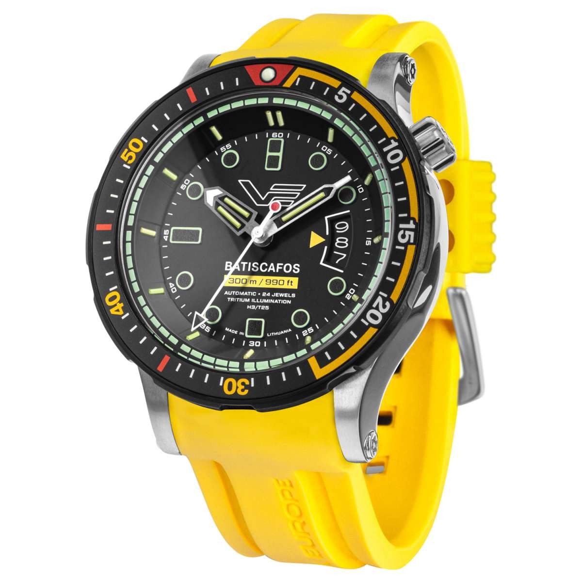 Vostok Europe Automatikuhr NH35-511E767-YLW, Herrenuhr Taucher Batiscafos Gelb/Schwarz