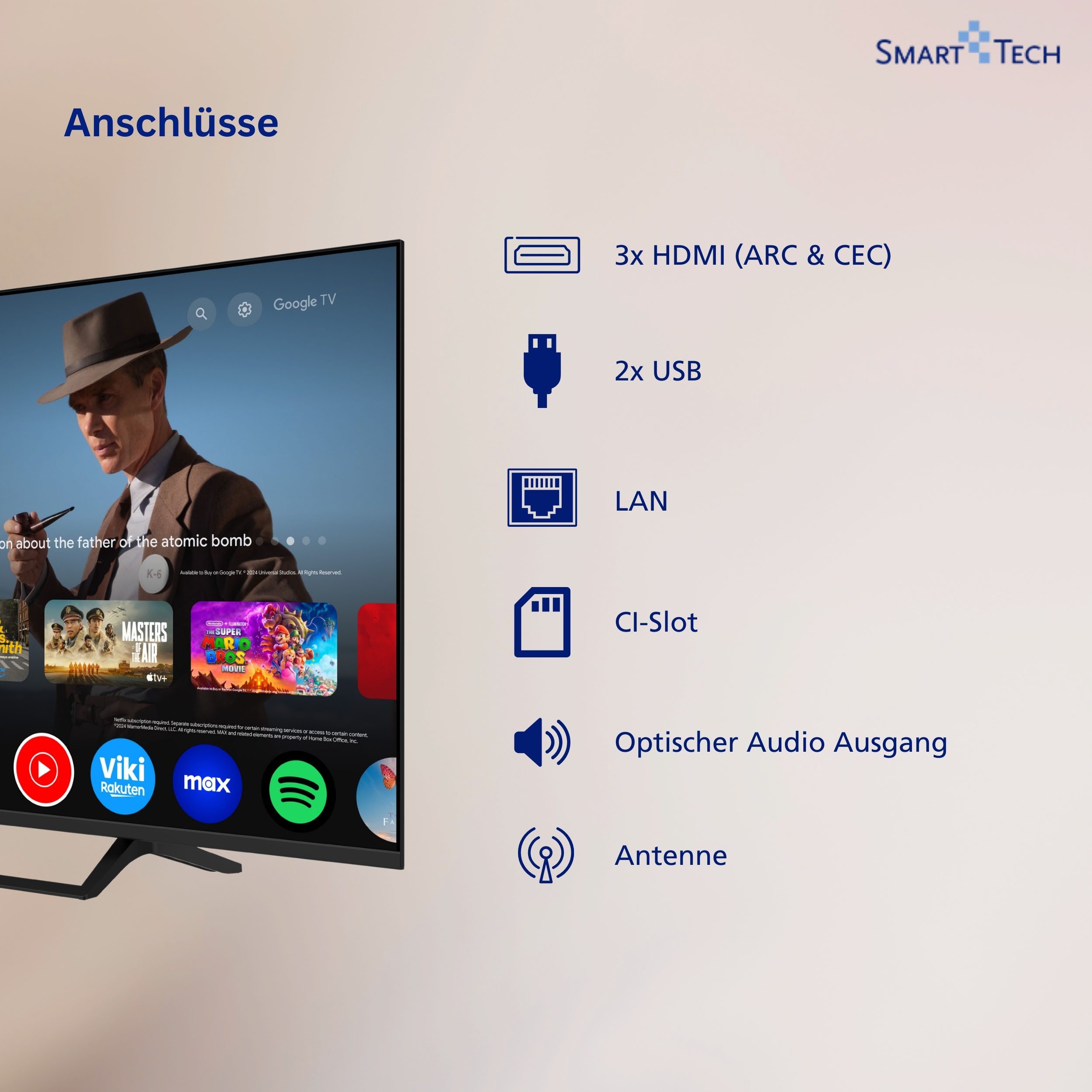 Smart Tech 43QG06V QLED-Fernseher (108 cm/43 Zoll, 4K Ultra HD, Google TV, Google Smart TV, HDR, Bluetooth, Triple-Tuner)