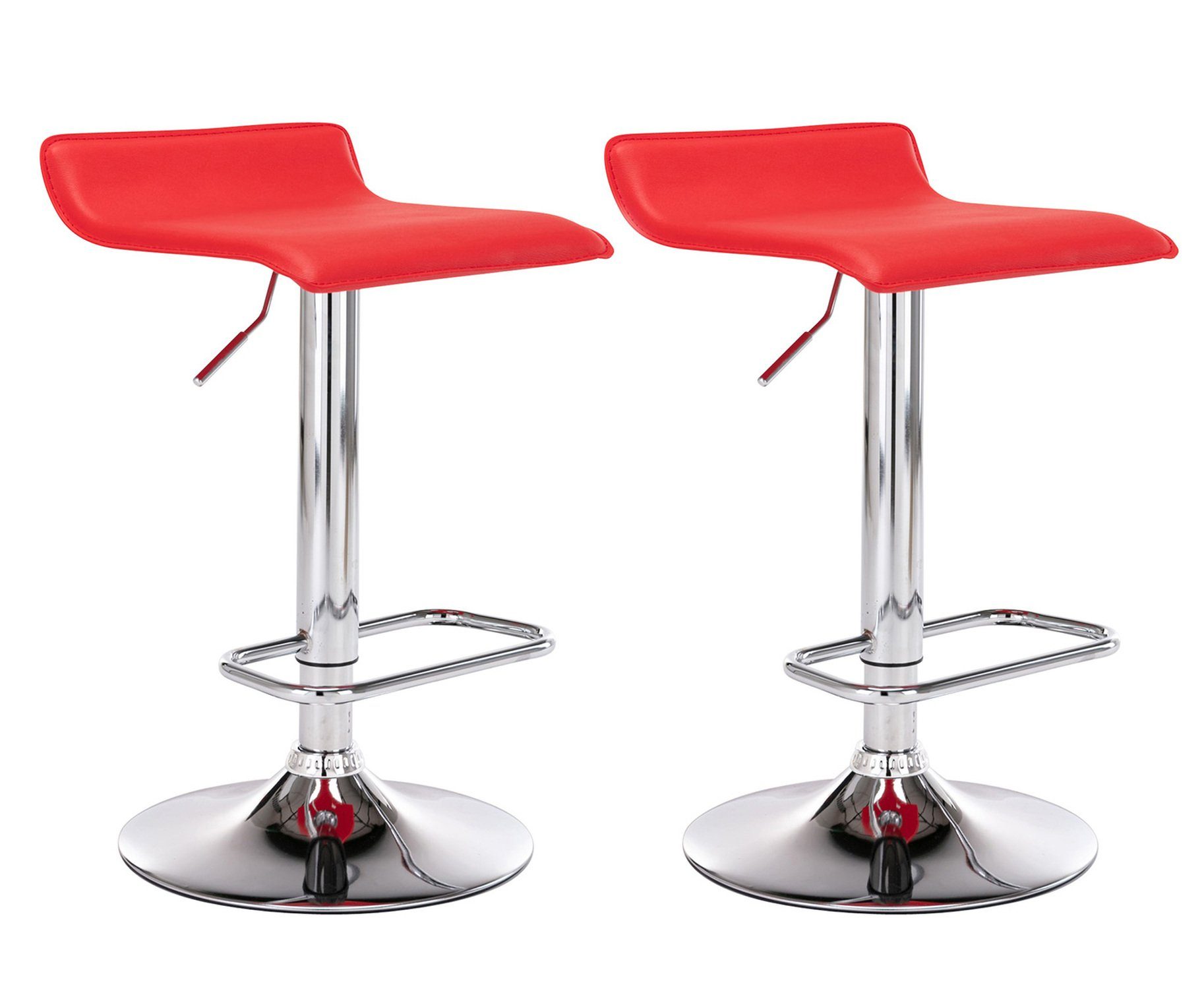 TPFLiving Barhocker Dynasty (Set, 2 St., mit Fußstütze - Barstuhl höhenverstellbar - Hocker für Theke & Küche), 360° drehbar - chromfarbener Stahl - Sitzfläche: Kunstleder Rot